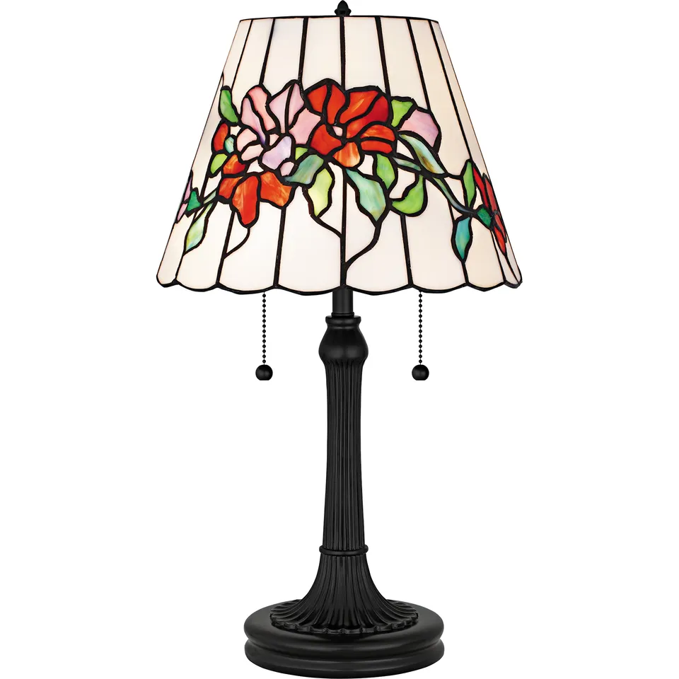 Quoizel Aurora stolní lampa černá tiffany sklo