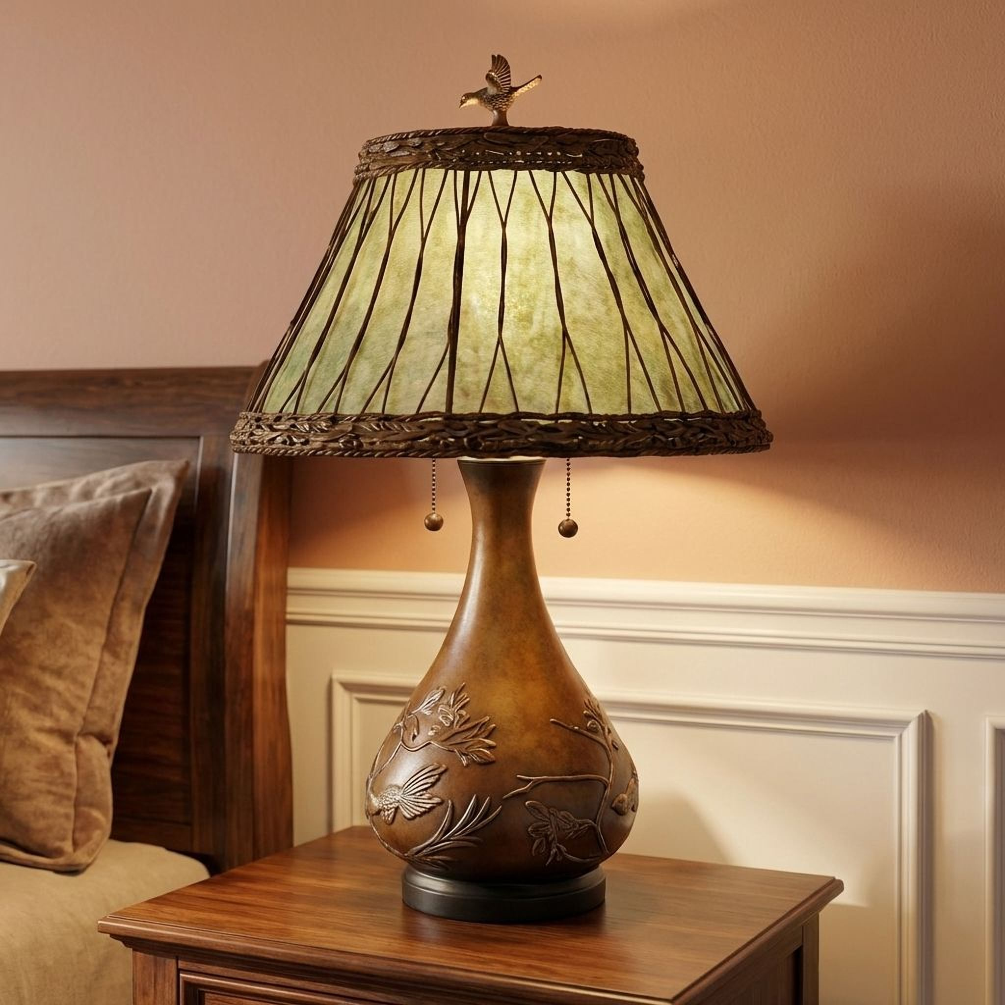 Quoizel Highland stolní lampa zelená přírodní materiál