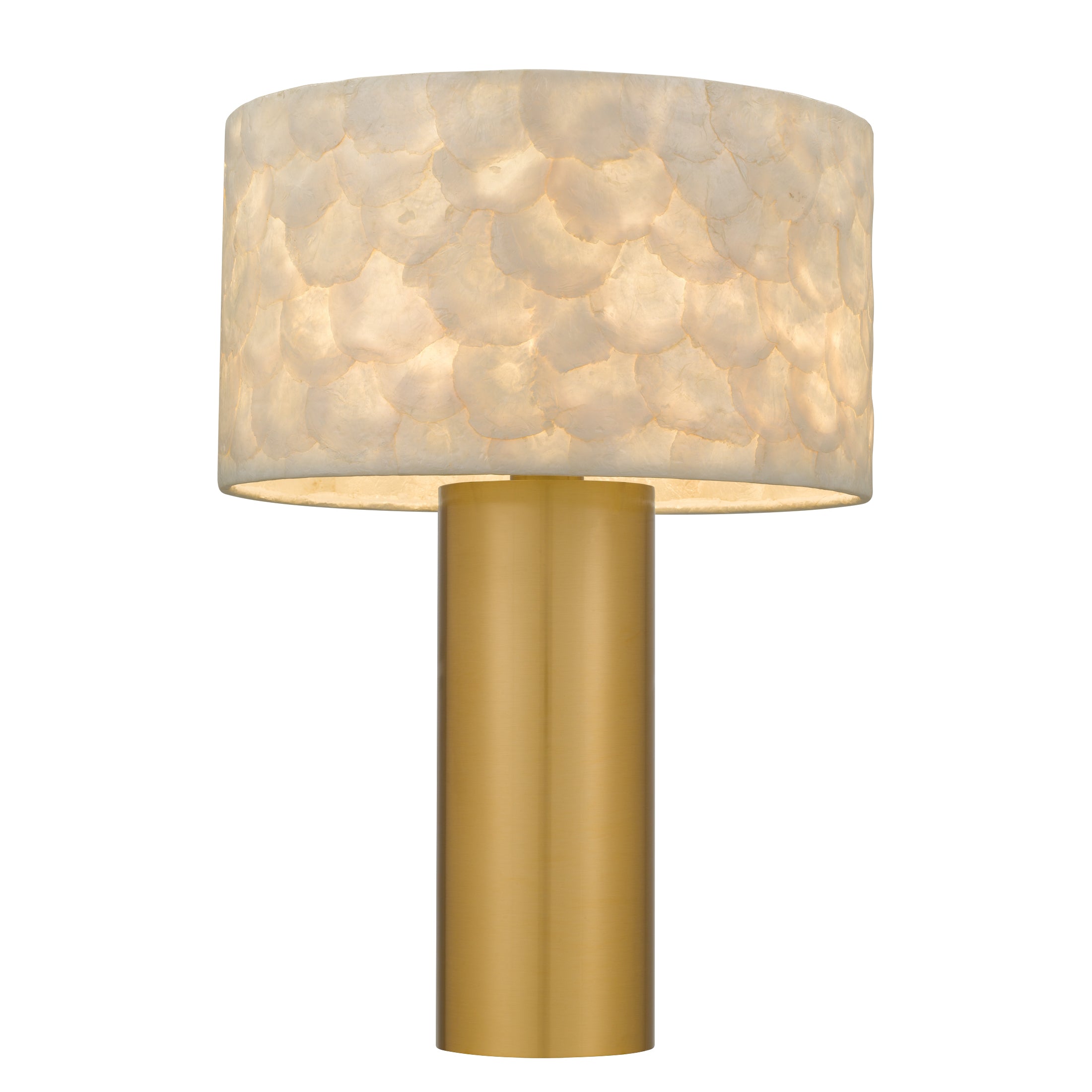 Quoizel Leland stolní lampa zlatá capiz stínidlo