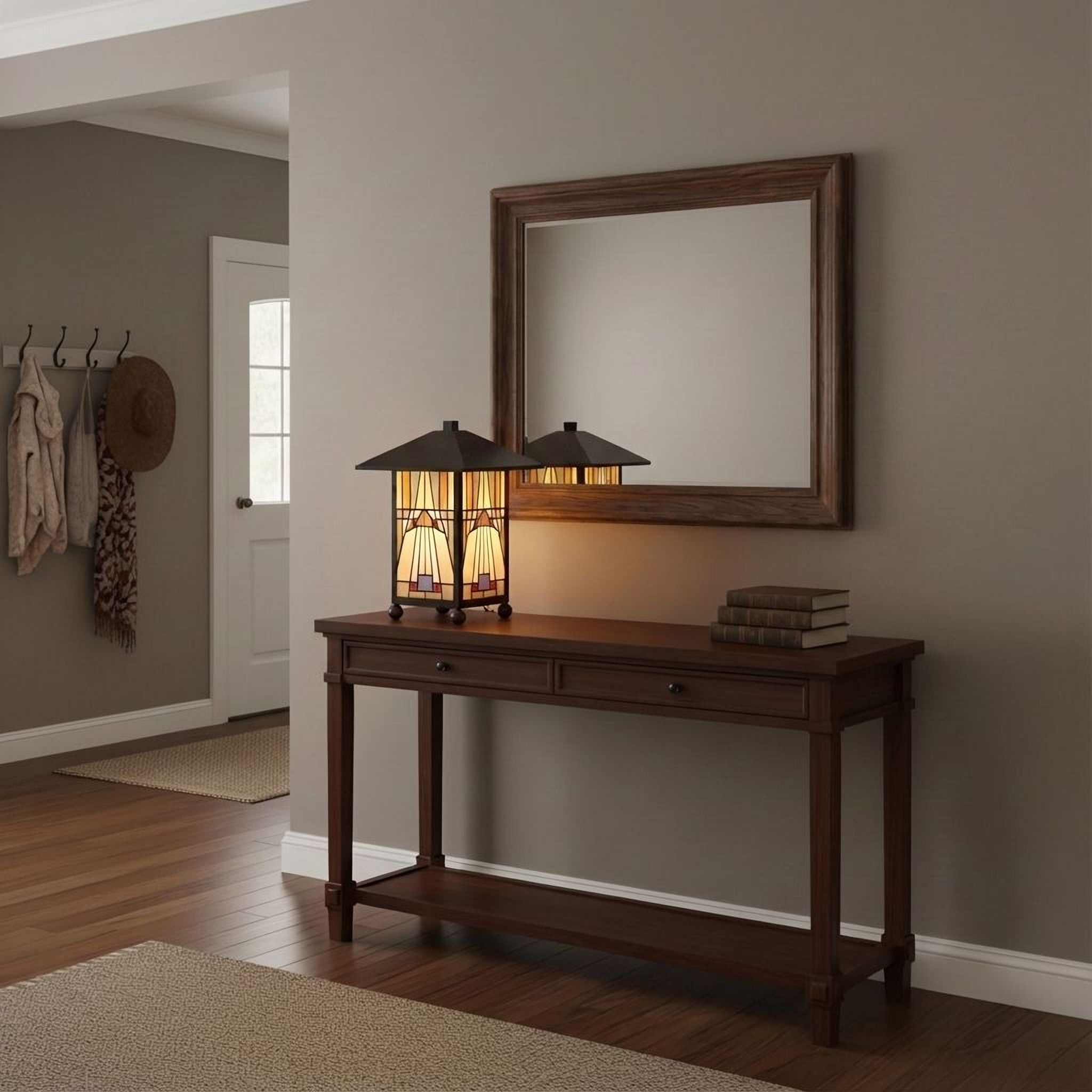 Quoizel Inglenook stolní lampa Valiant Bronze vitráž