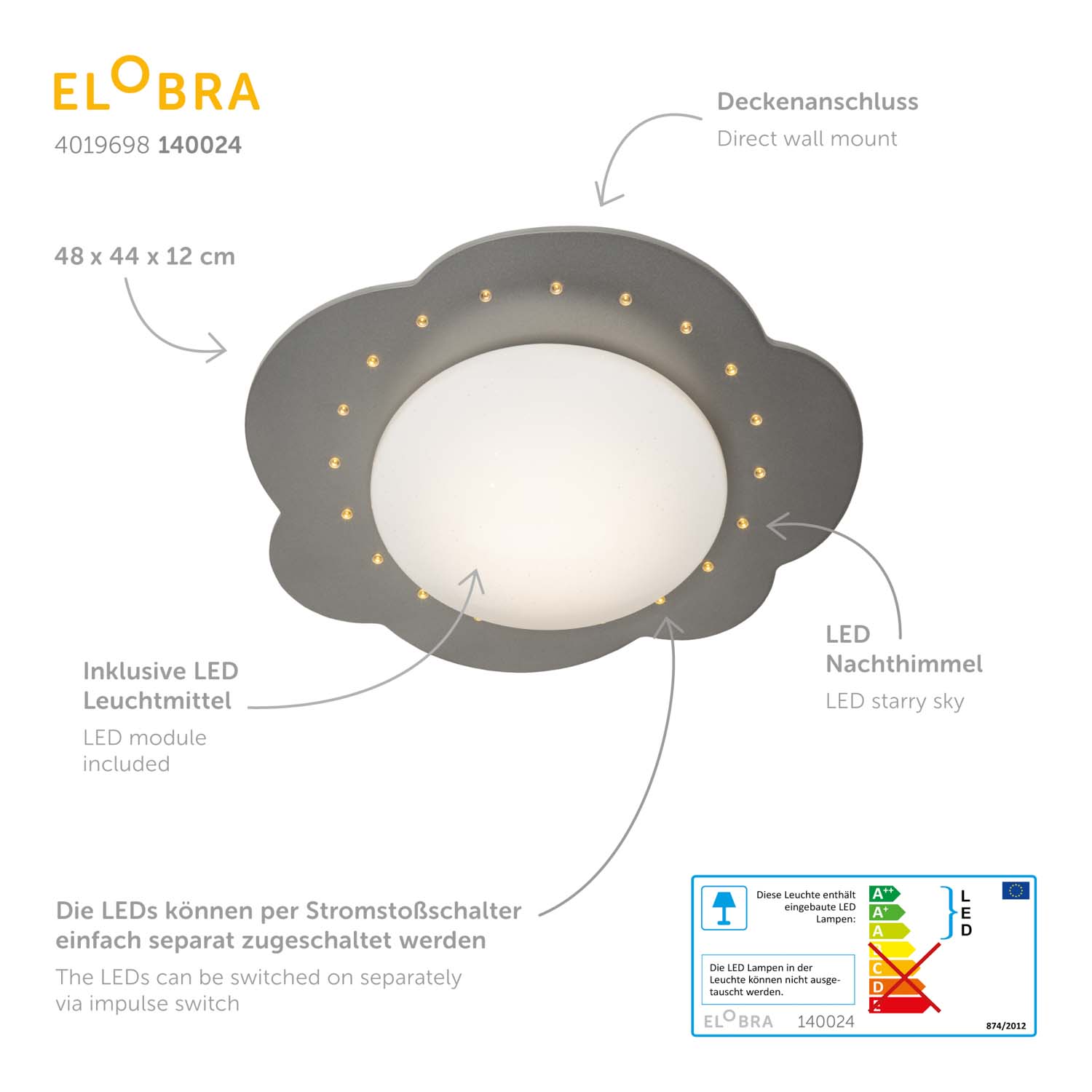 Elobra Wolke S stropní svítidlo LED stříbrné