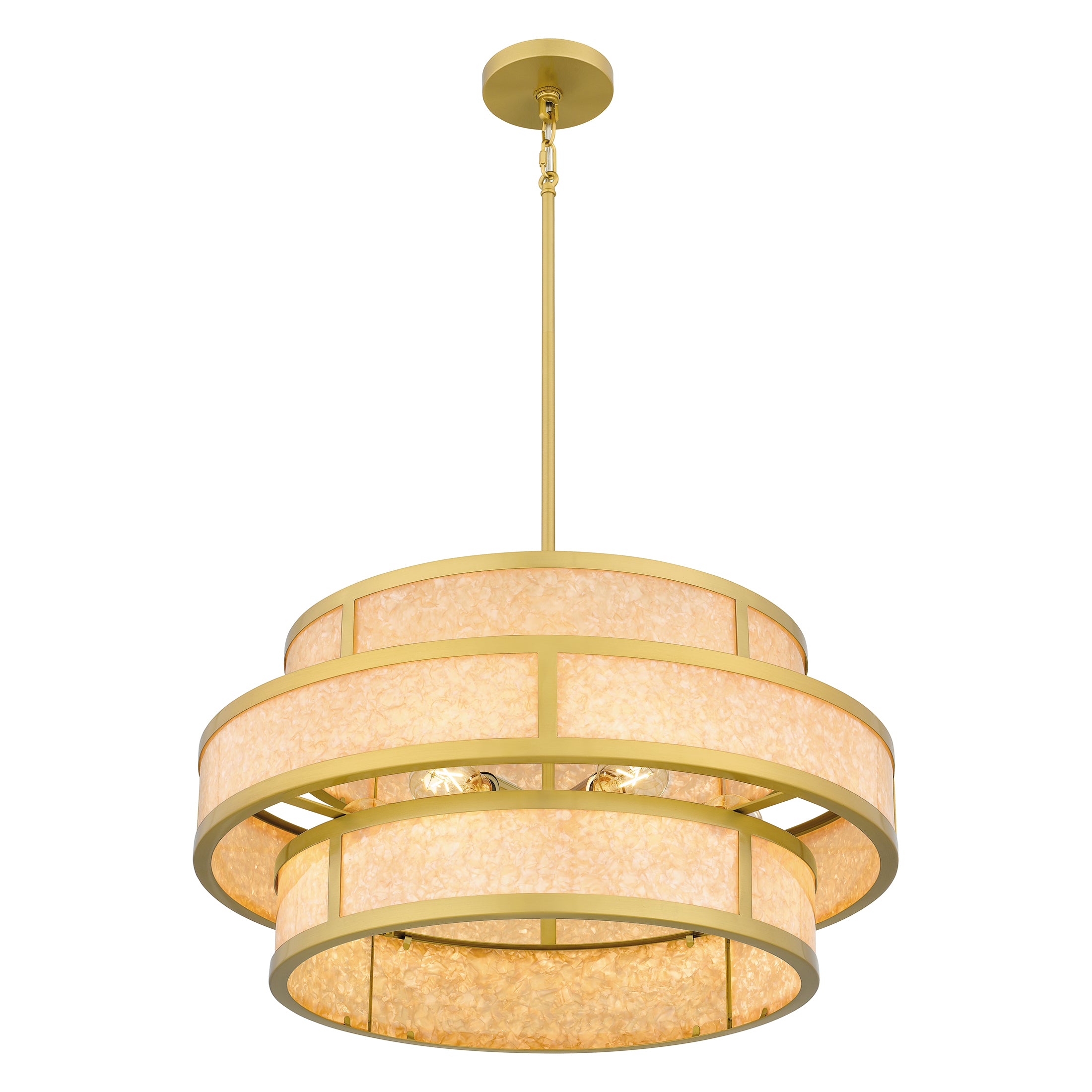 Quoizel Stoneland pendant brushed gold kapiz šel