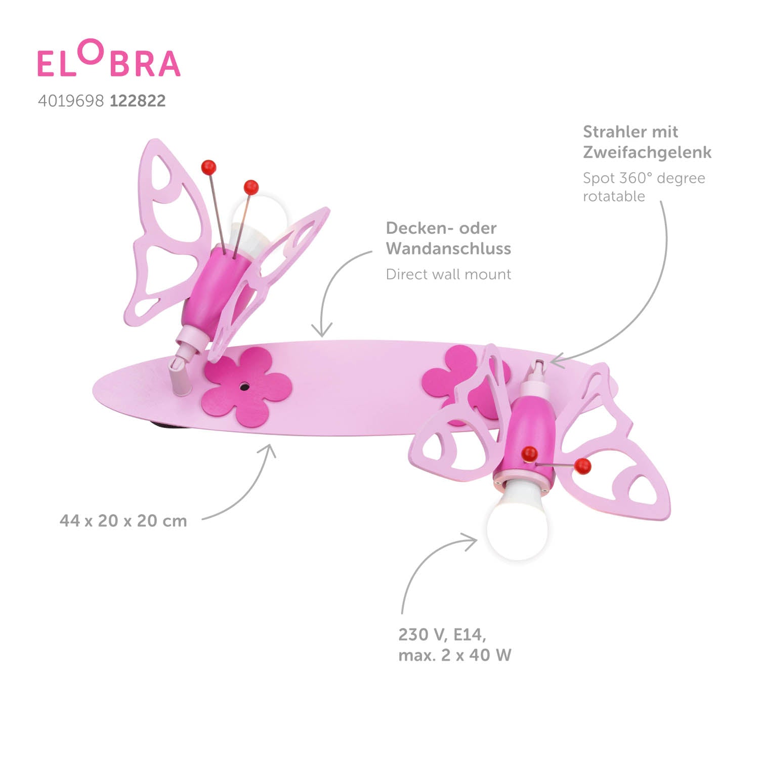 Elobra Falter stropní lišta motýl 2bodová dřevěná