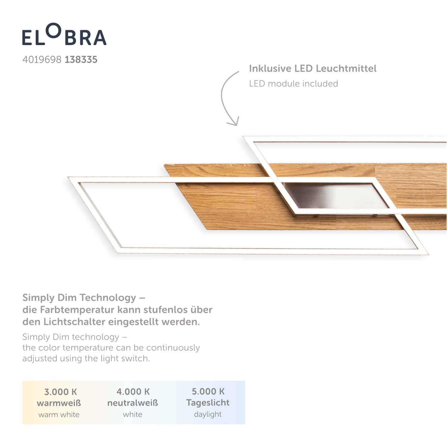 Elobra Panama XL stropní svítidlo dub 114 cm