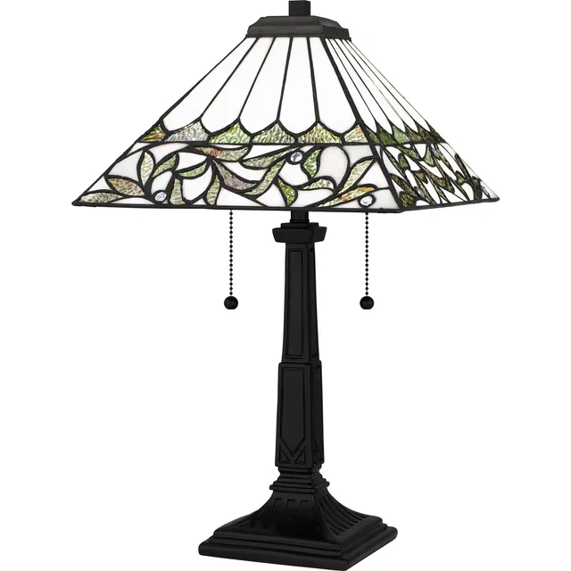 Quoizel Galahad stolní lampa matná černá vitráž