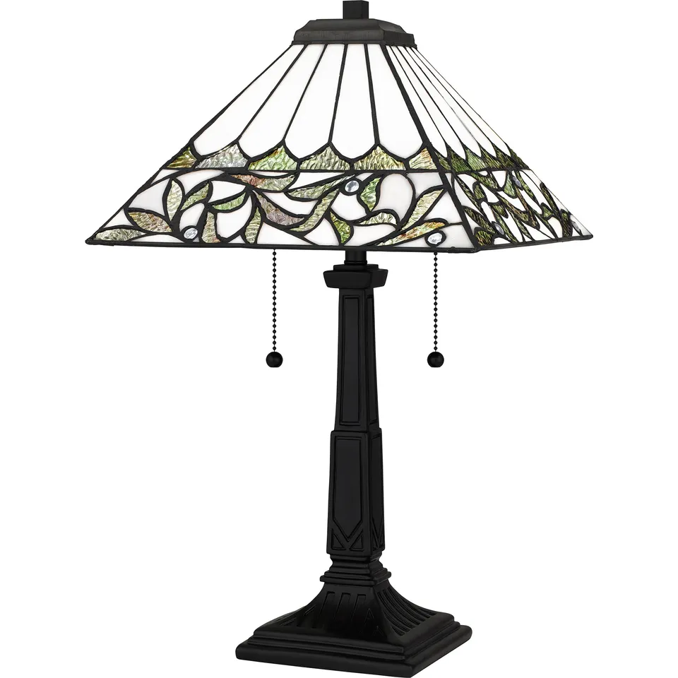 Quoizel Galahad stolní lampa matná černá vitráž
