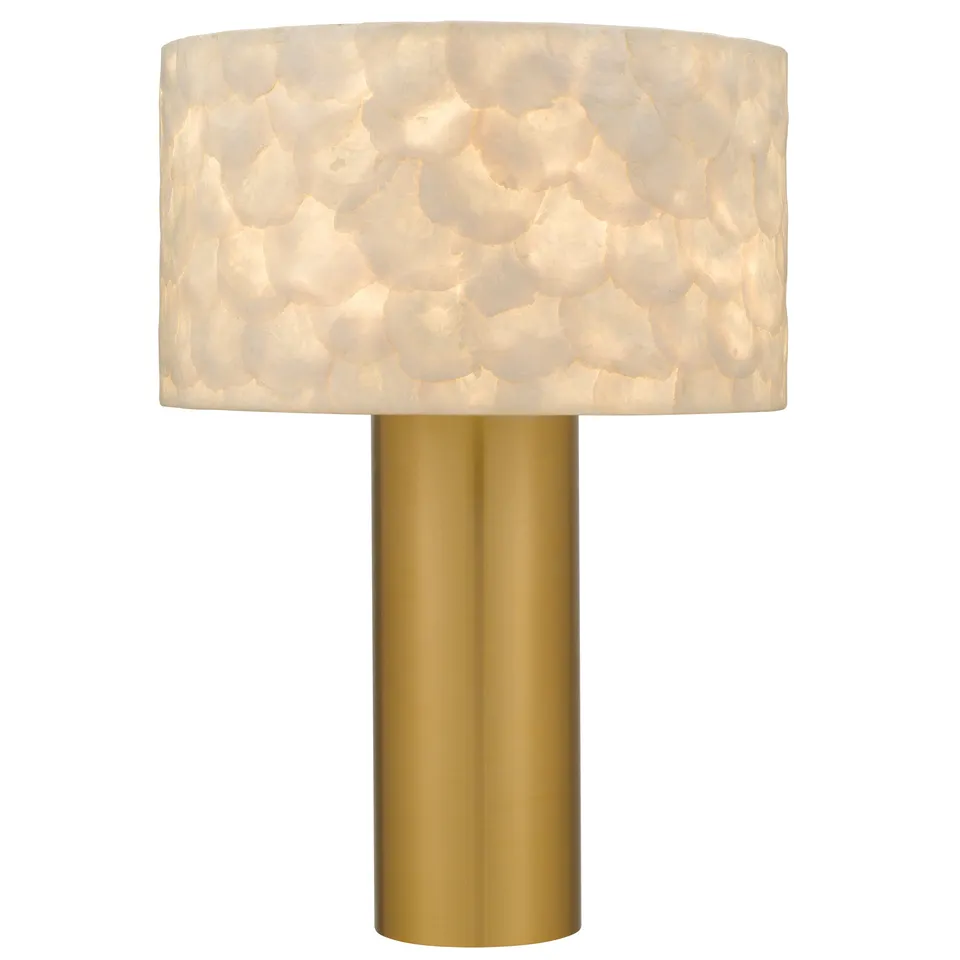 Quoizel Leland stolní lampa zlatá capiz stínidlo