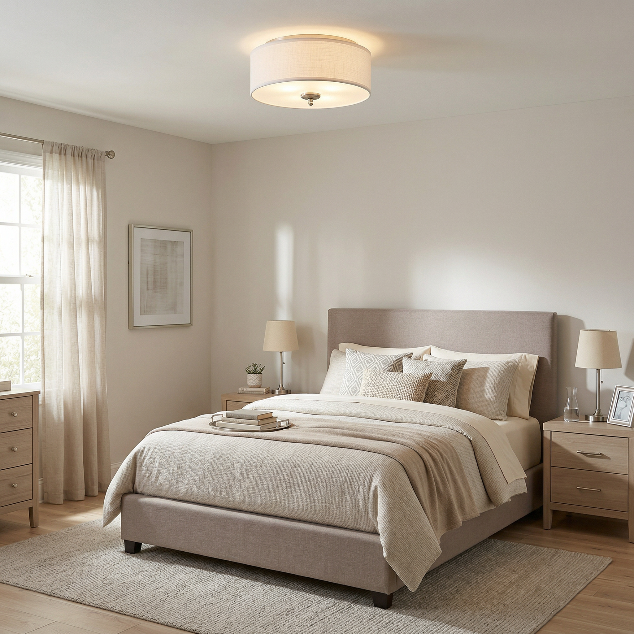 Quoizel Blanche Flush Mount stropní svítídlo Brushed Nickel s látkou