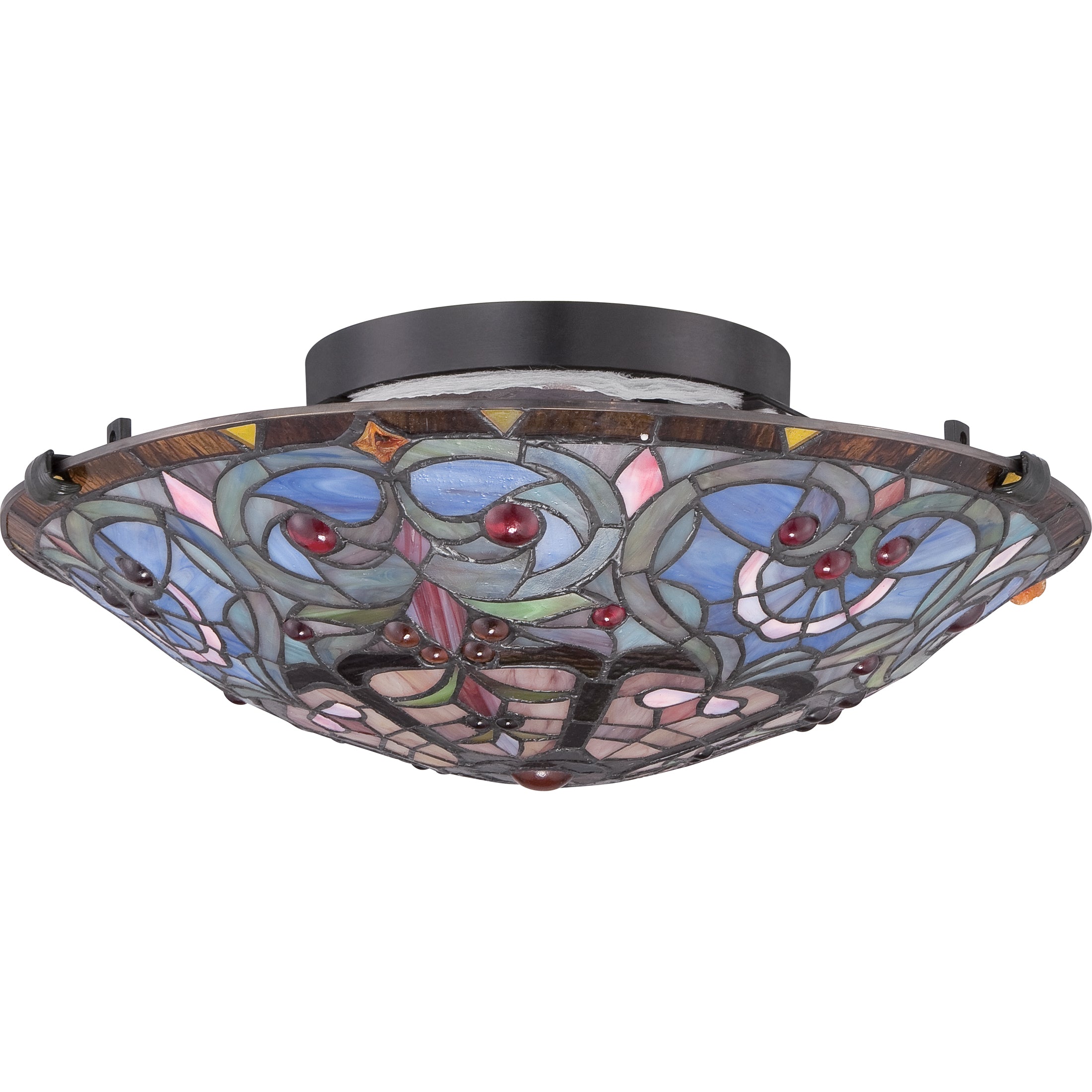 Quoizel Carroll Flush Mount stropní svítídlo vintage bronze vitráž