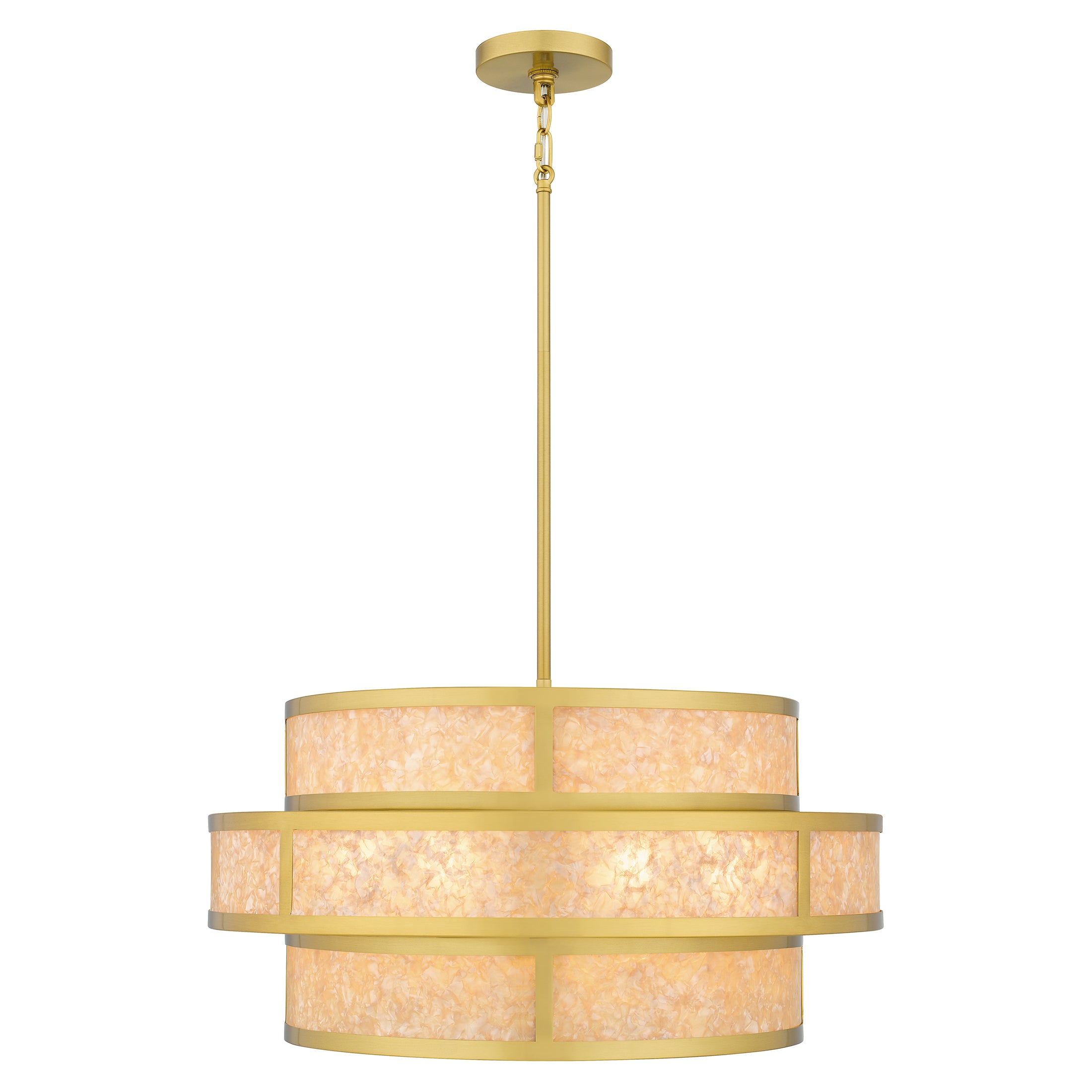 Quoizel Stoneland pendant brushed gold kapiz šel