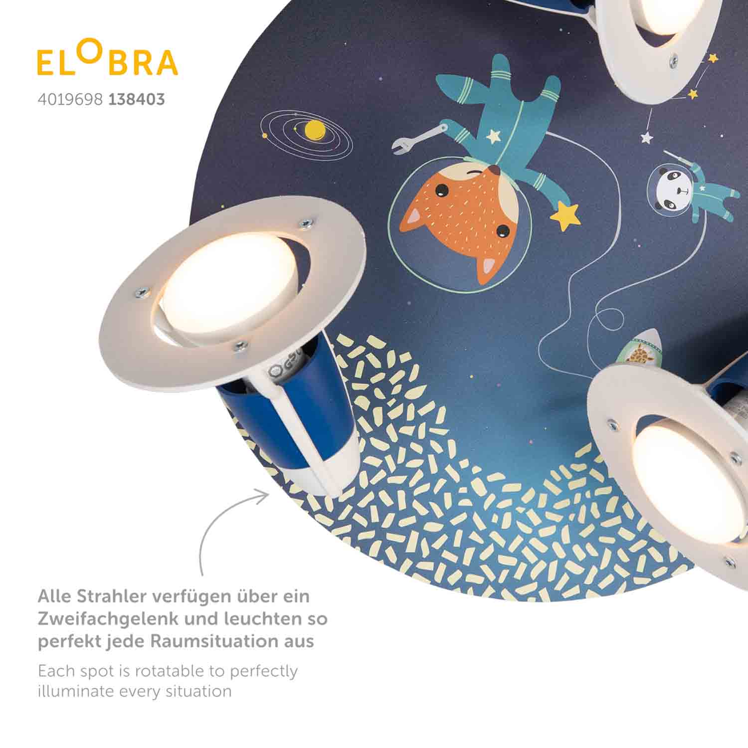 Elobra Rondell Little Astronauts bodové svítidlo 3x E14 modré