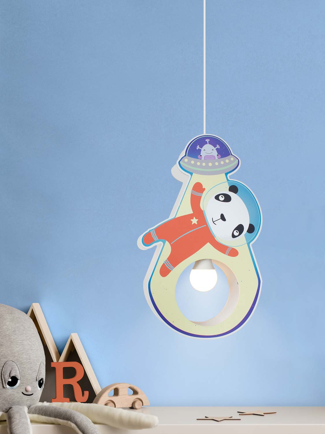 Elobra Little Astronauts Panda závěsná lampa červeno-modrá