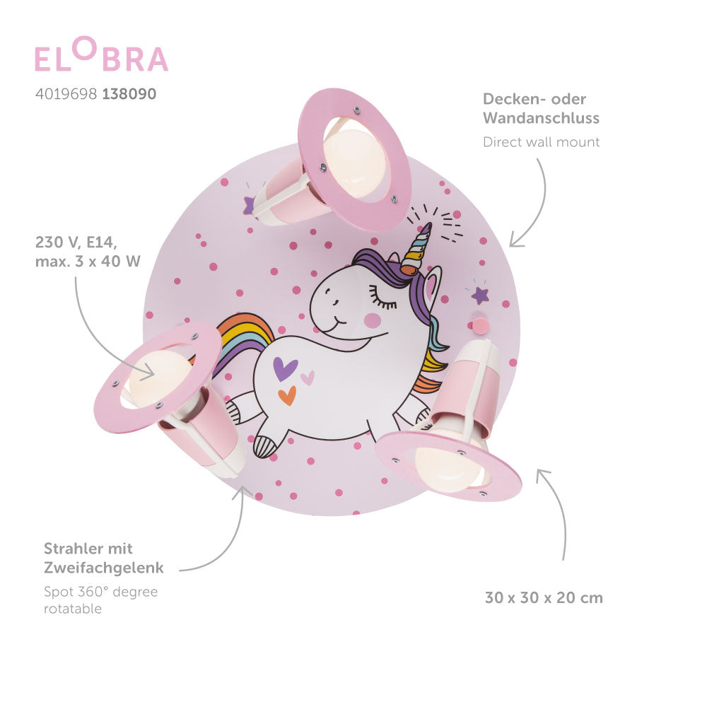 Elobra Rondell Babsy stropní svítido růžové 3bodové