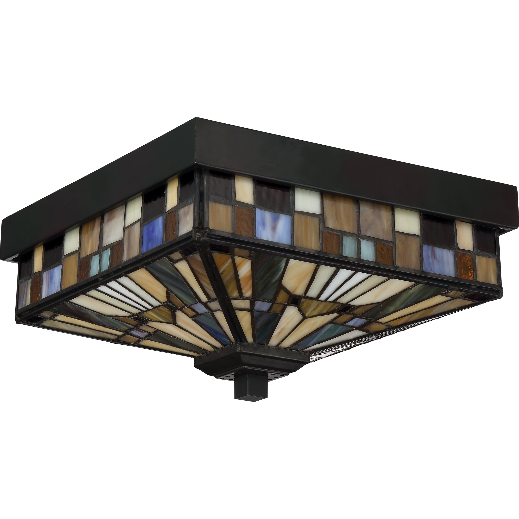 Quoizel Inglenook stropní svítidlo bronz 28 cm vitráž