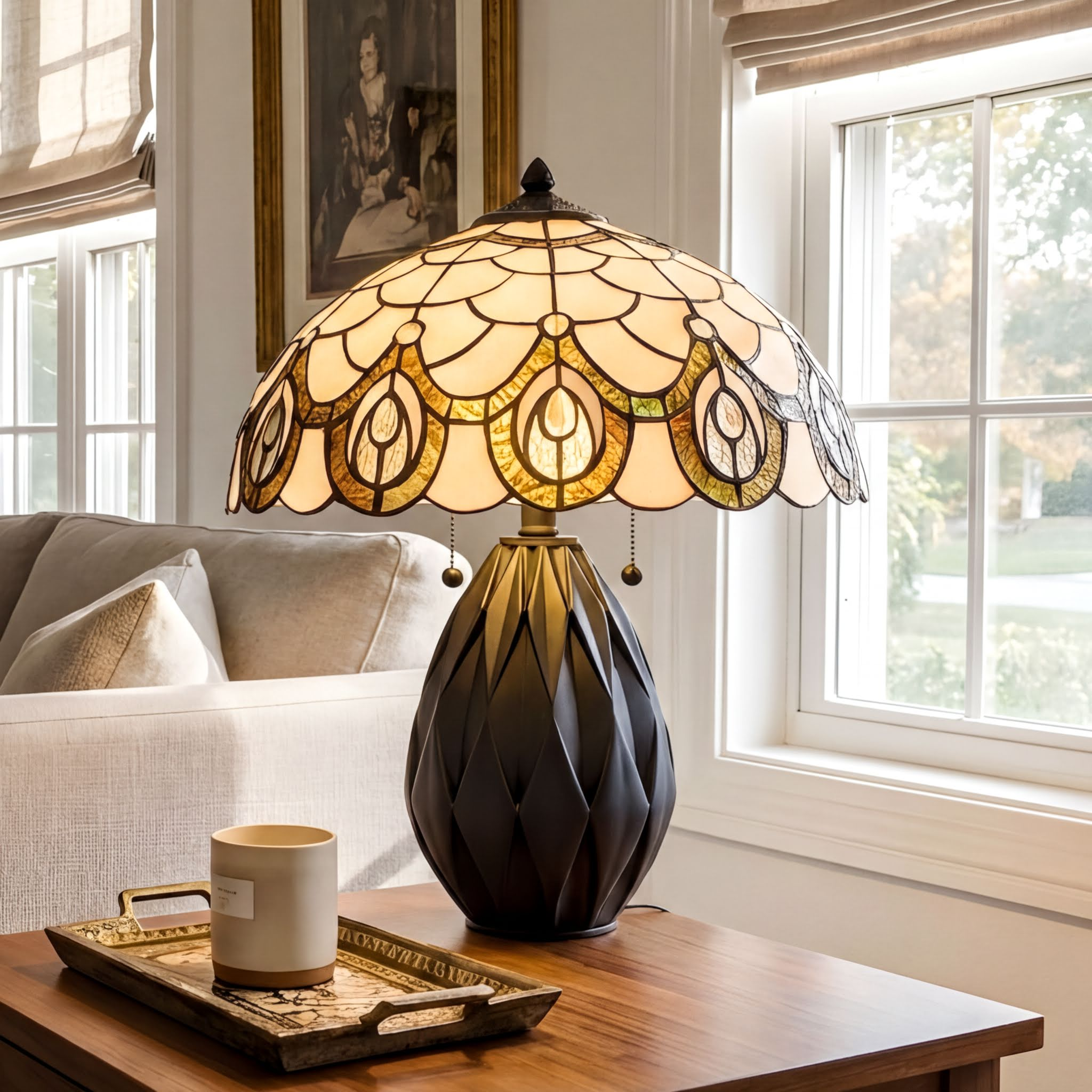 Quoizel Orla Table Lamp stolní lampa matte black vitráž