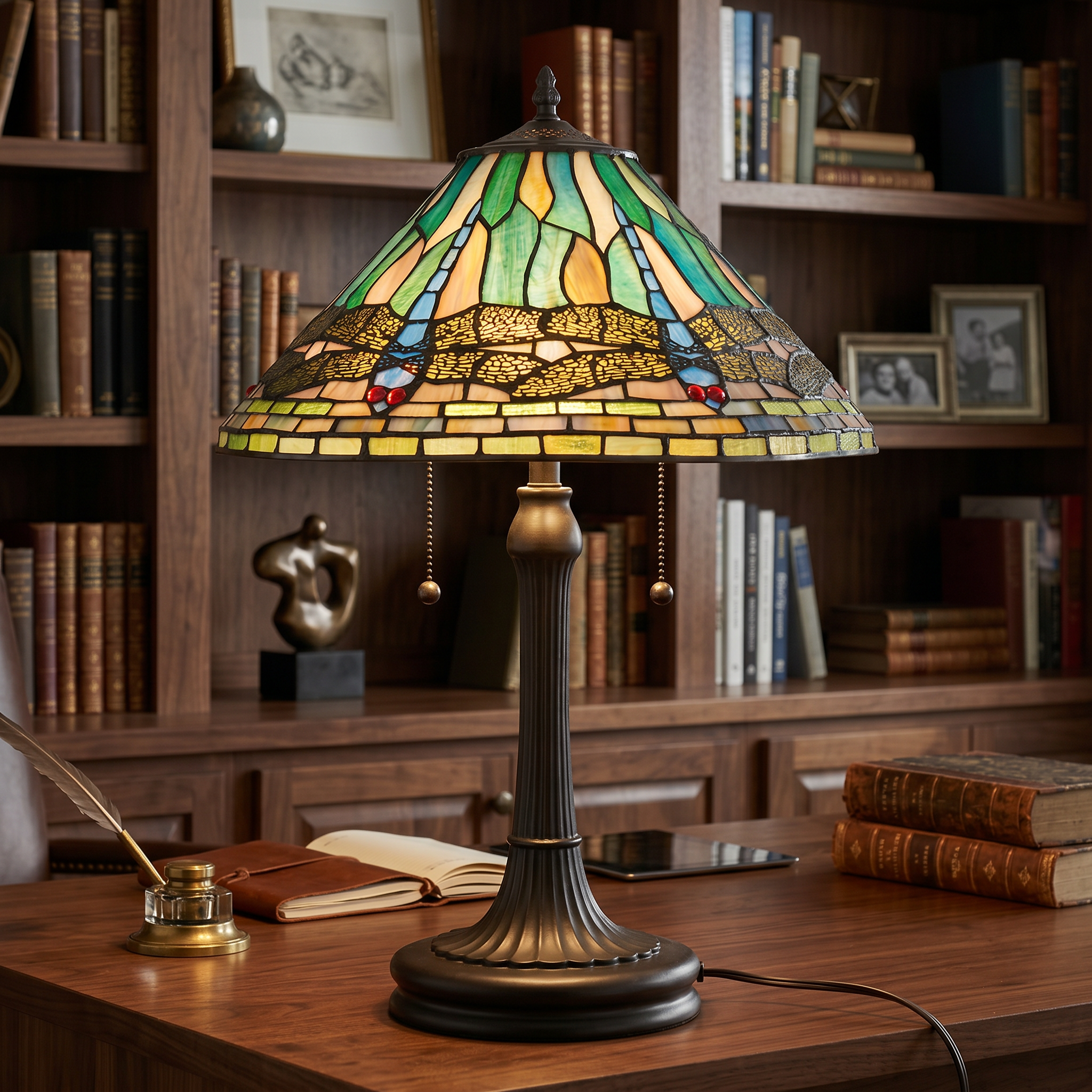 Quoizel King stolní lampa bronz Tiffany sklo