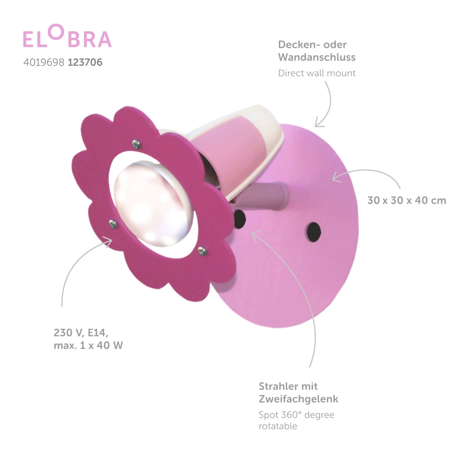 Elobra Blüte bodovka dřevěná otočná E14