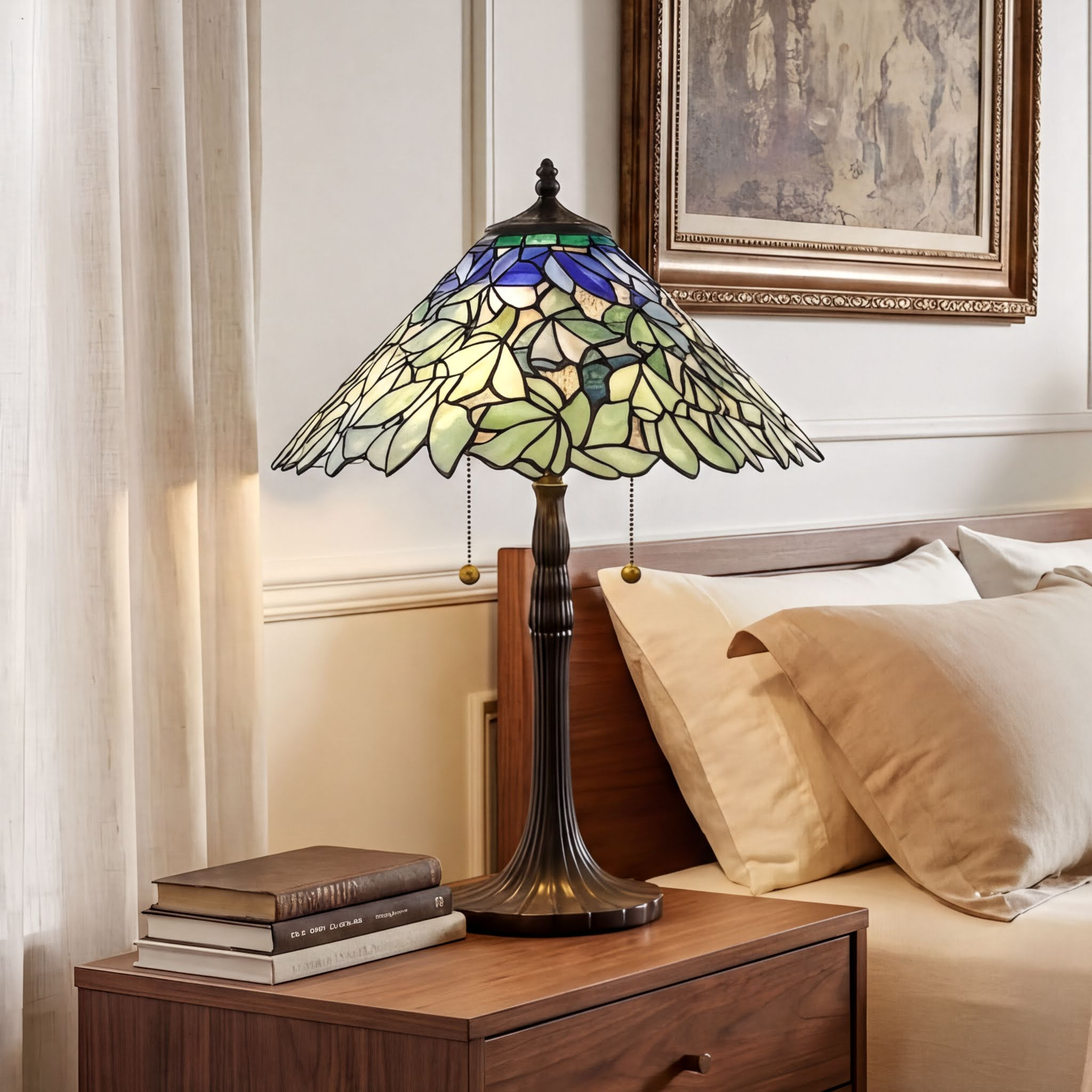 Quoizel Seasons stolní lampa bronz vitráž