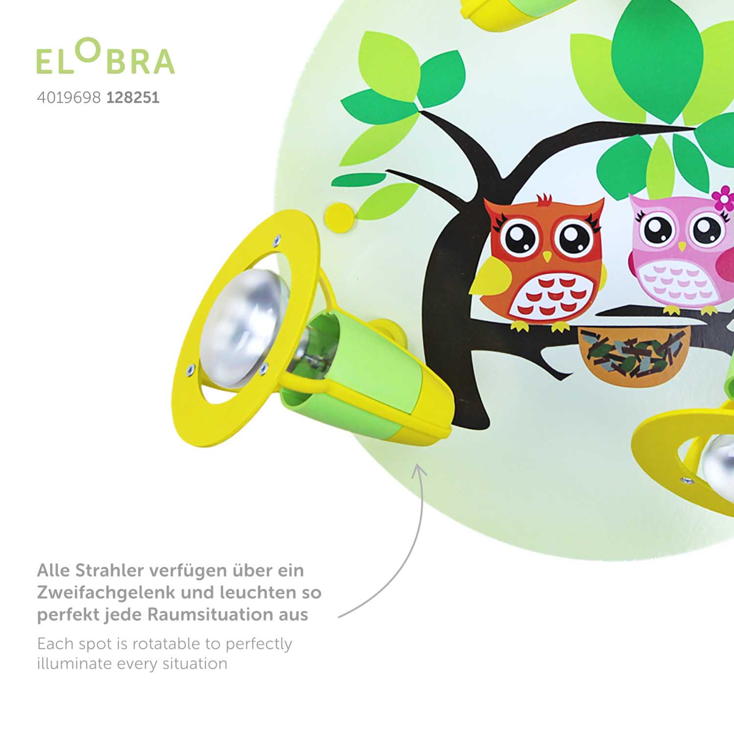 Elobra Rondell Eulenfamilie stropní bodovka zelená