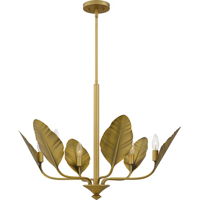 Quoizel Bayley lustr aged brass s listy do interiéru