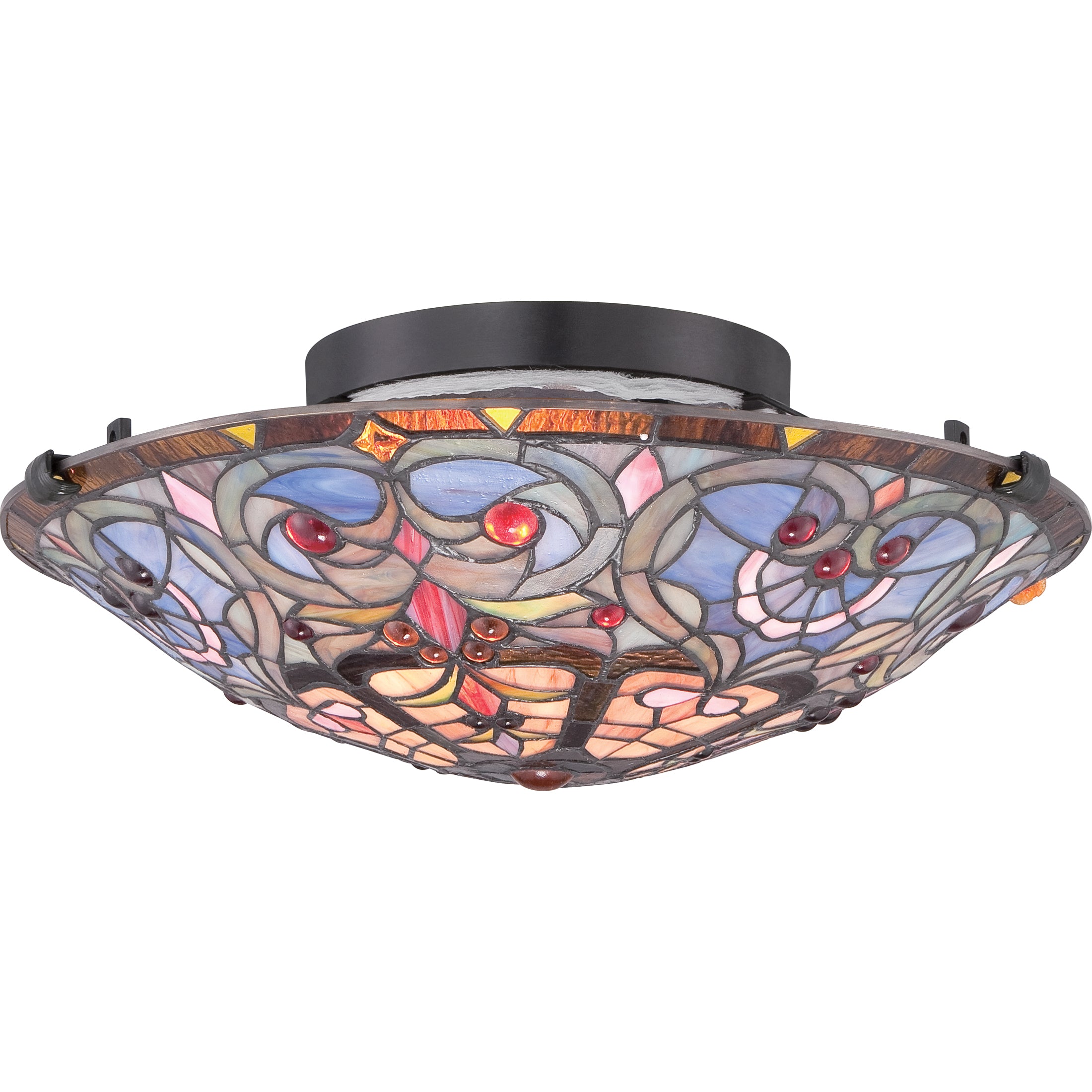 Quoizel Carroll Flush Mount stropní svítídlo vintage bronze vitráž