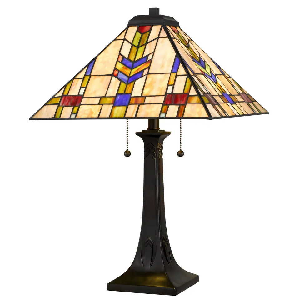 Quoizel Draxen stolní lampa bronz vitráž