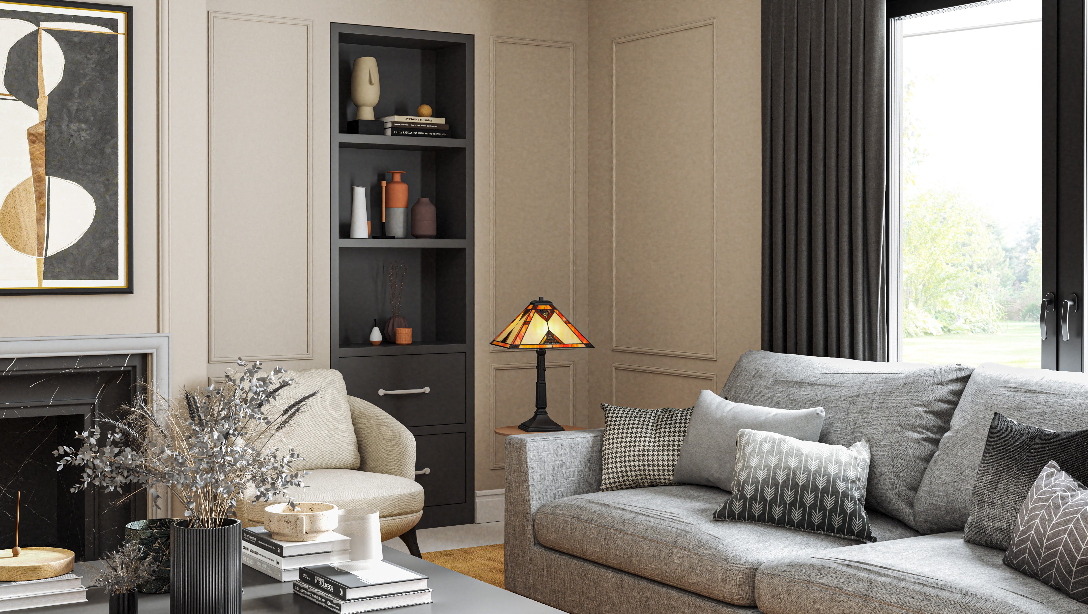 Quoizel Aiden stolní lampa černá vitráž Tiffany
