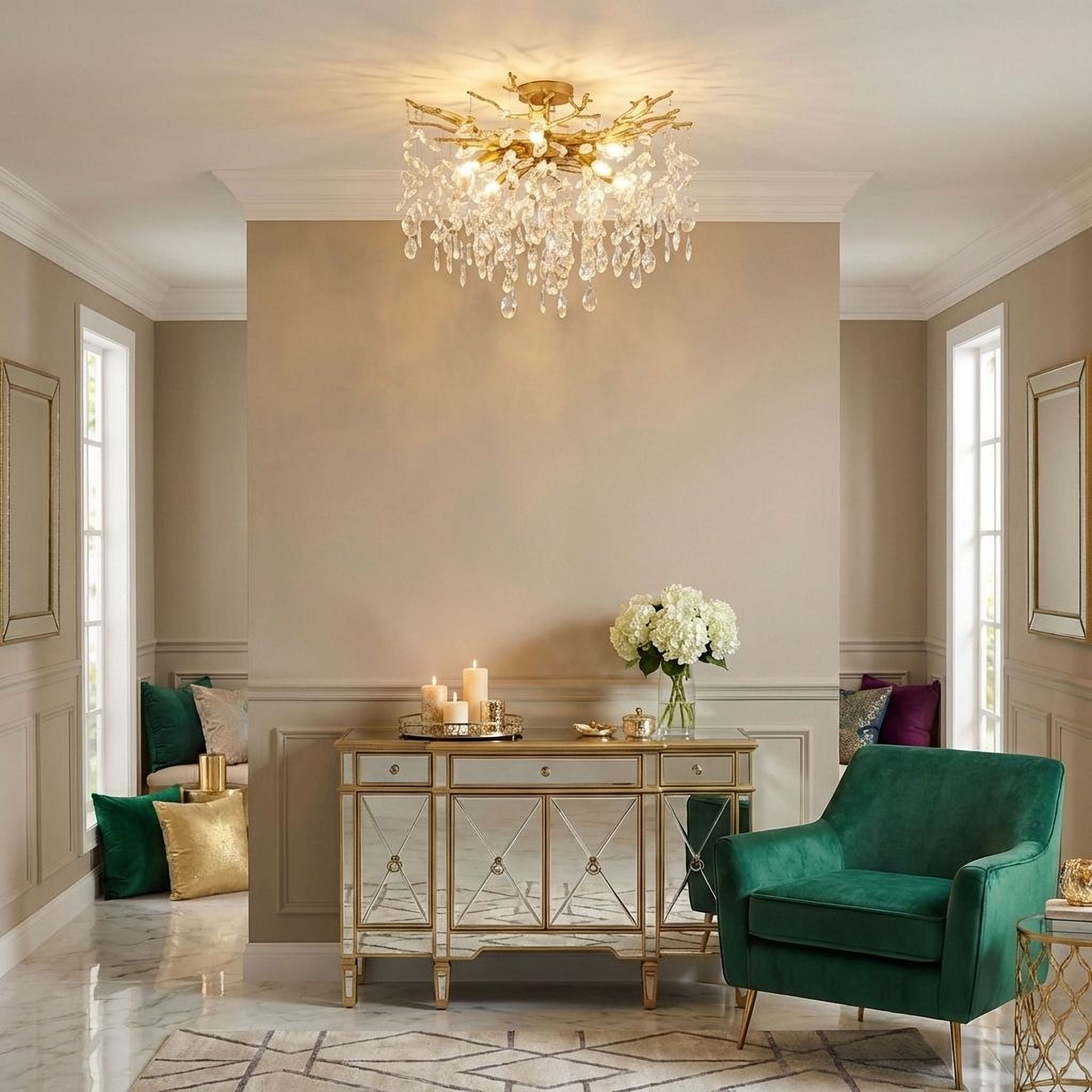 Quoizel Isobel Semi-Flush lustr chrom křišťálové závěsy