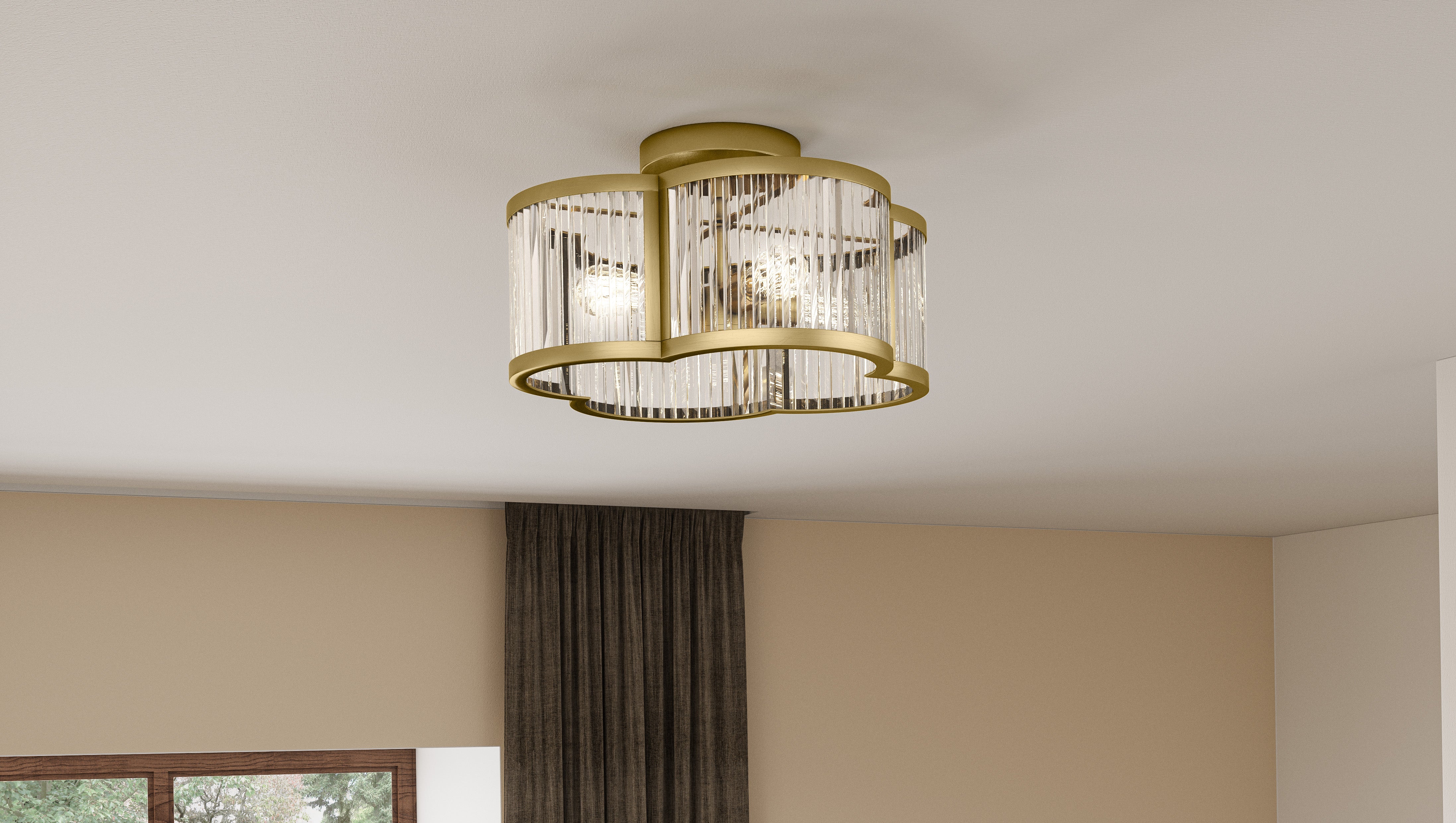 Quoizel Aster Semi-Flush stropní svítlo mosazné sklo