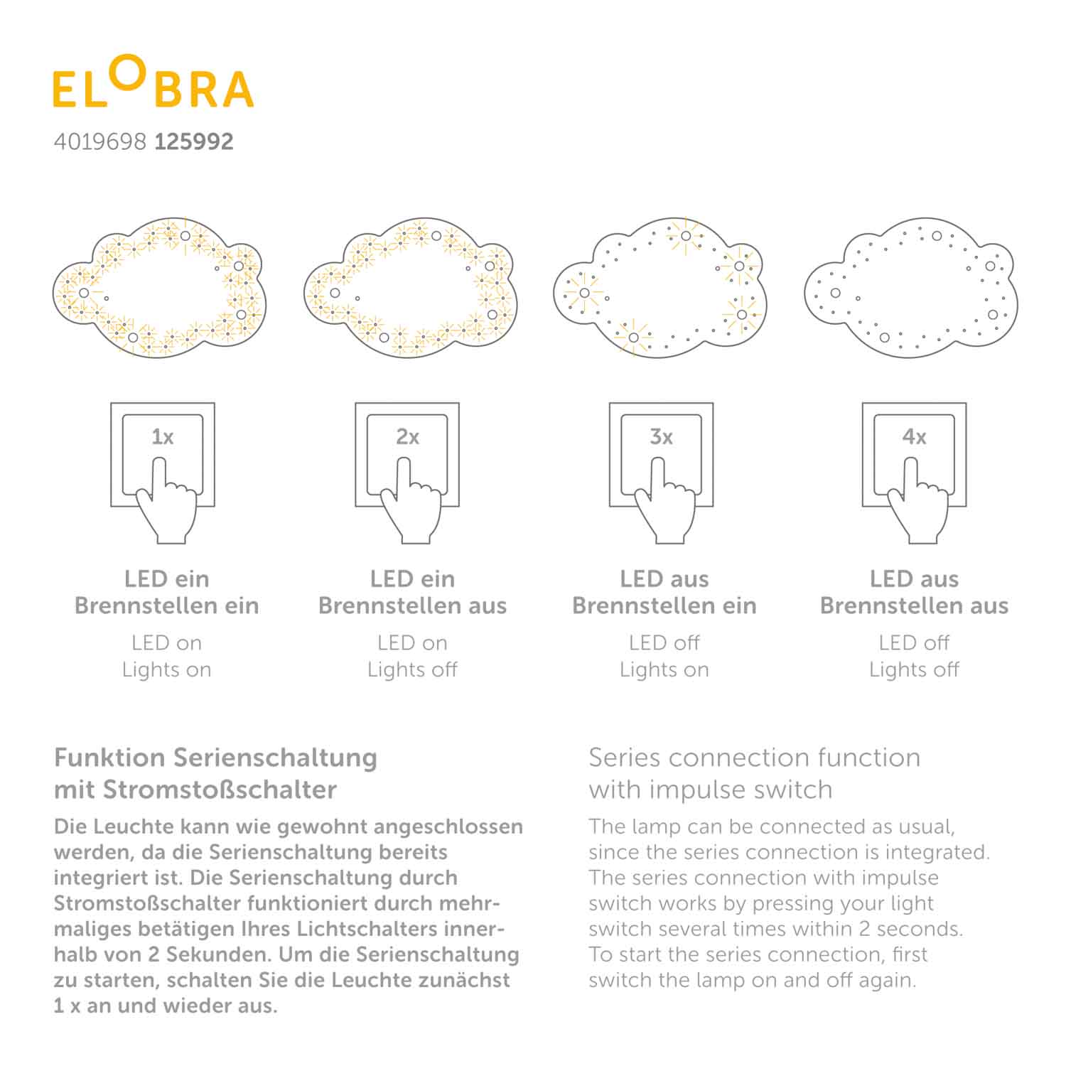 Elobra Wolke L stropní svítidlo dřevěné s nočním světlem