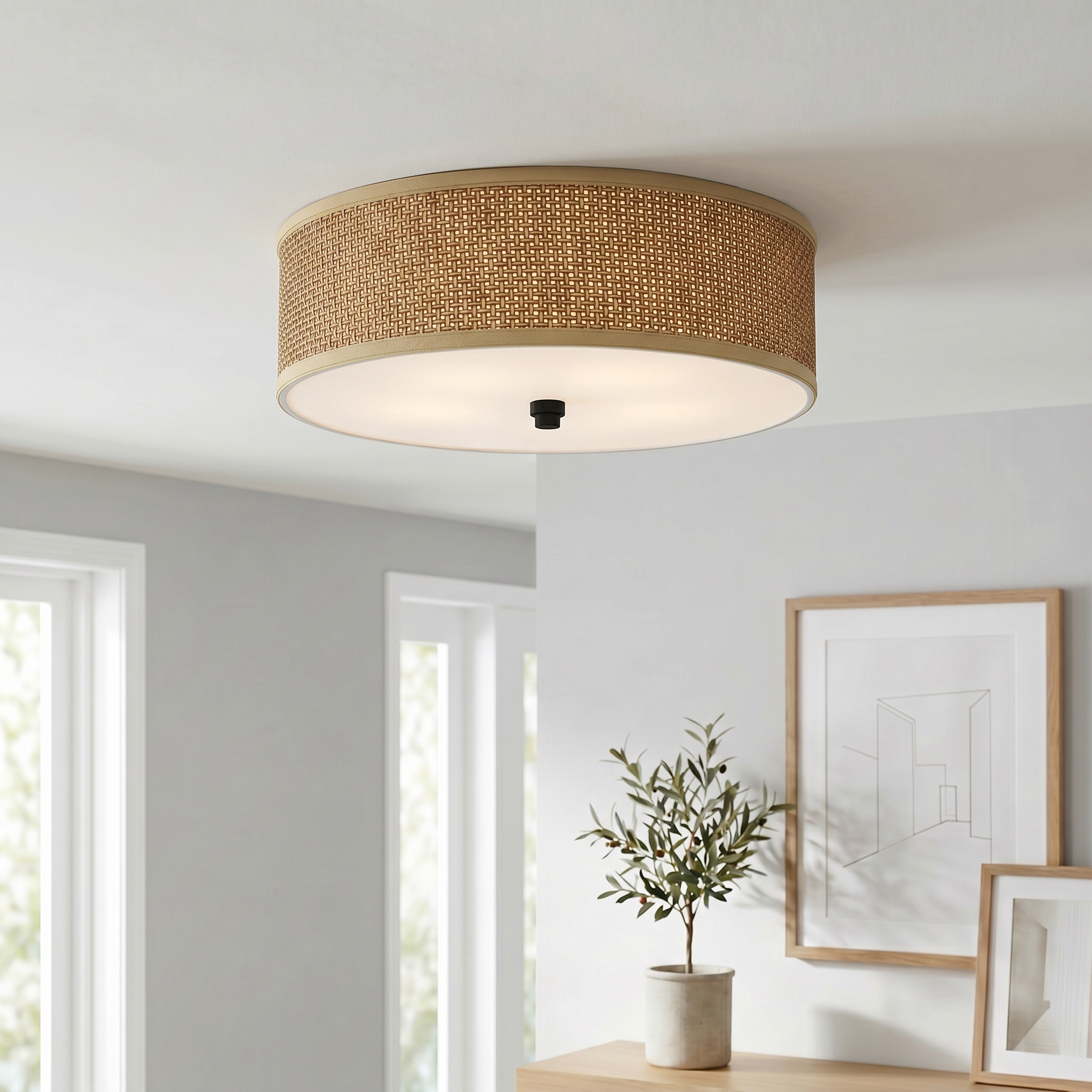 Quoizel Zen Flush Mount stropní svítidlo ratan černá
