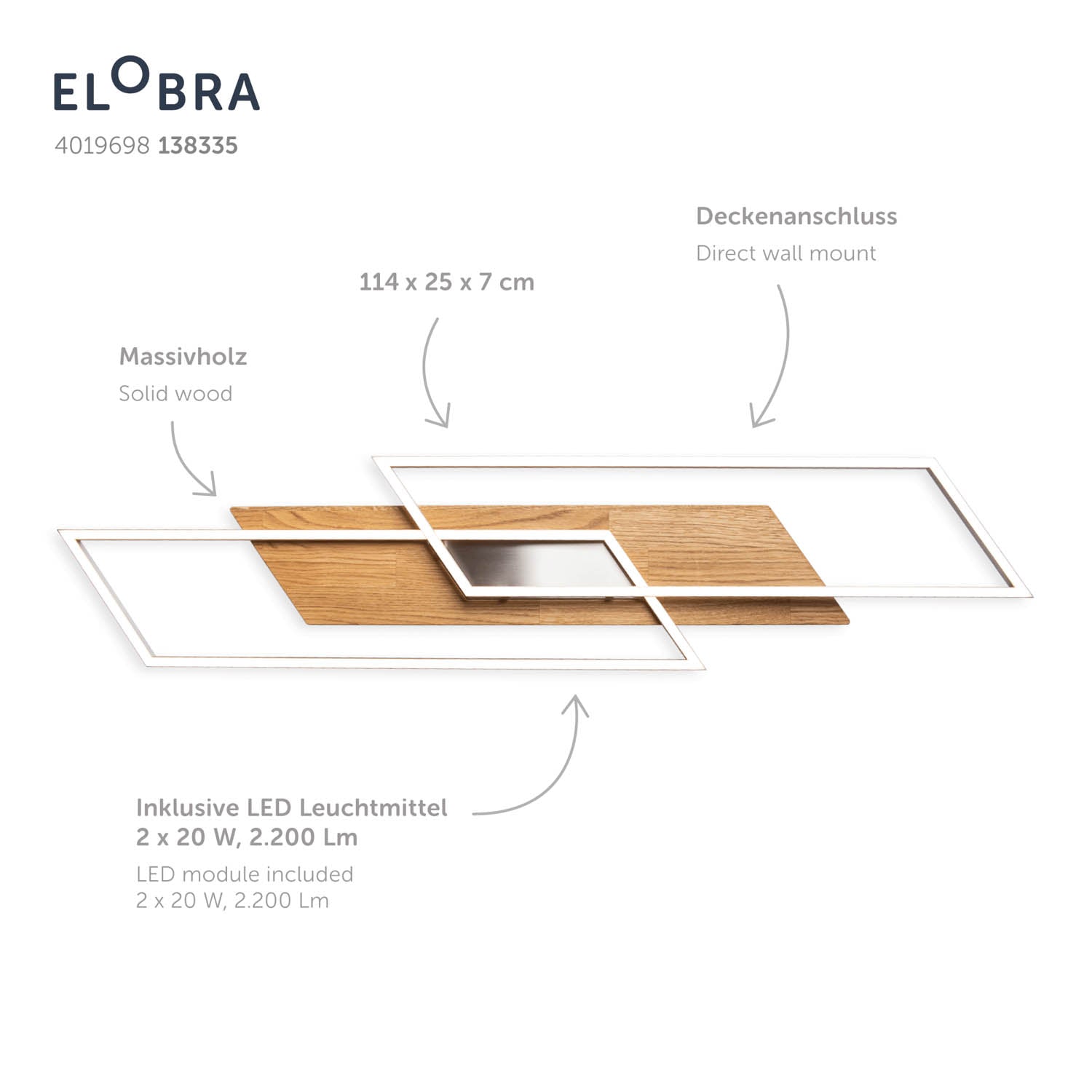 Elobra Panama XL stropní svítidlo dub 114 cm