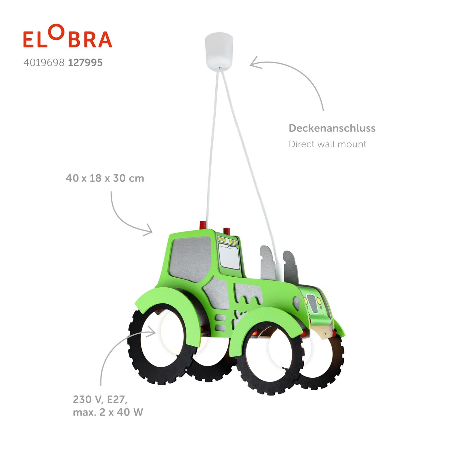Elobra Traktor závěsné svítidlo dřevěné zelené