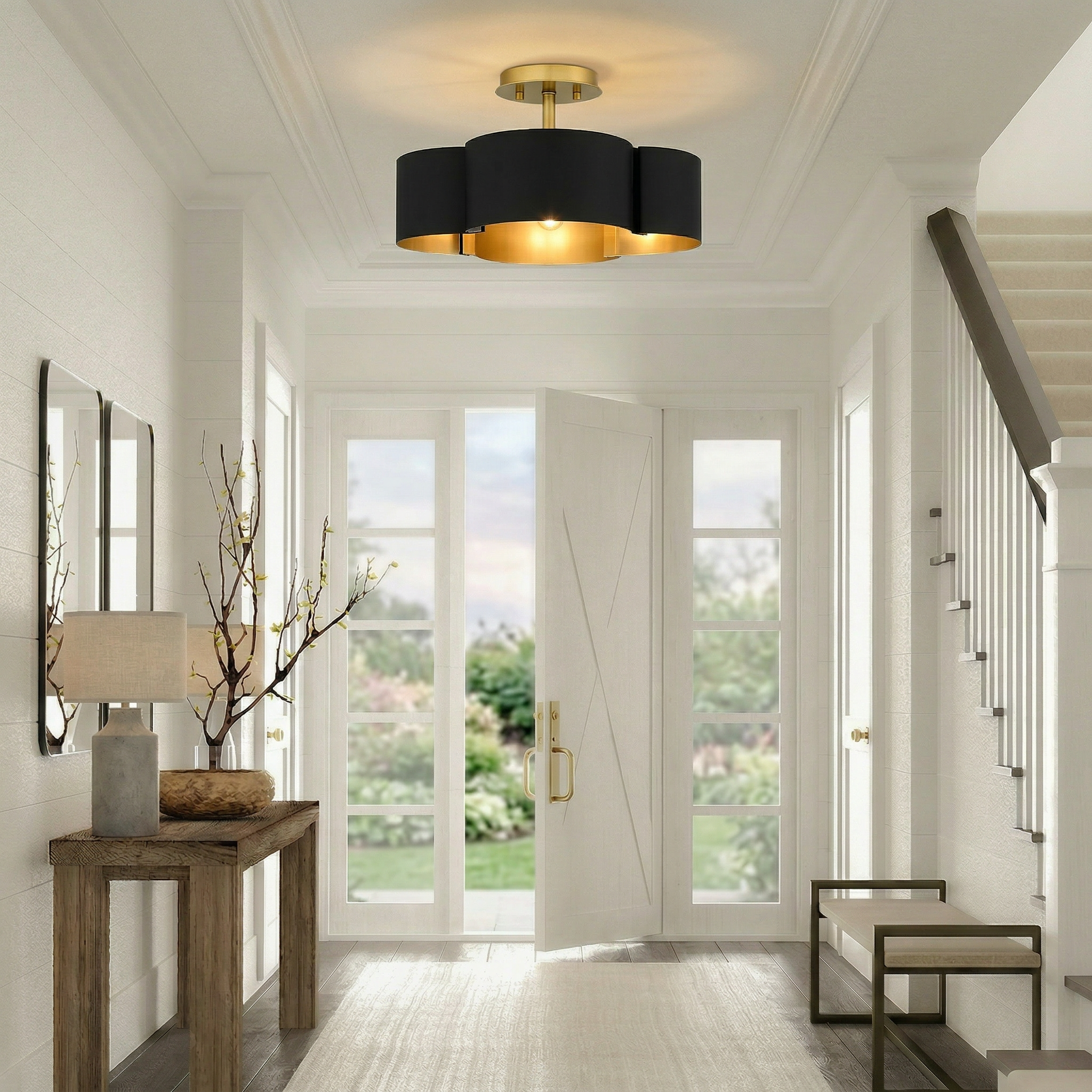 Quoizel Balsam Semi-Flush stropní svítídlo se zlatým vnitřkem