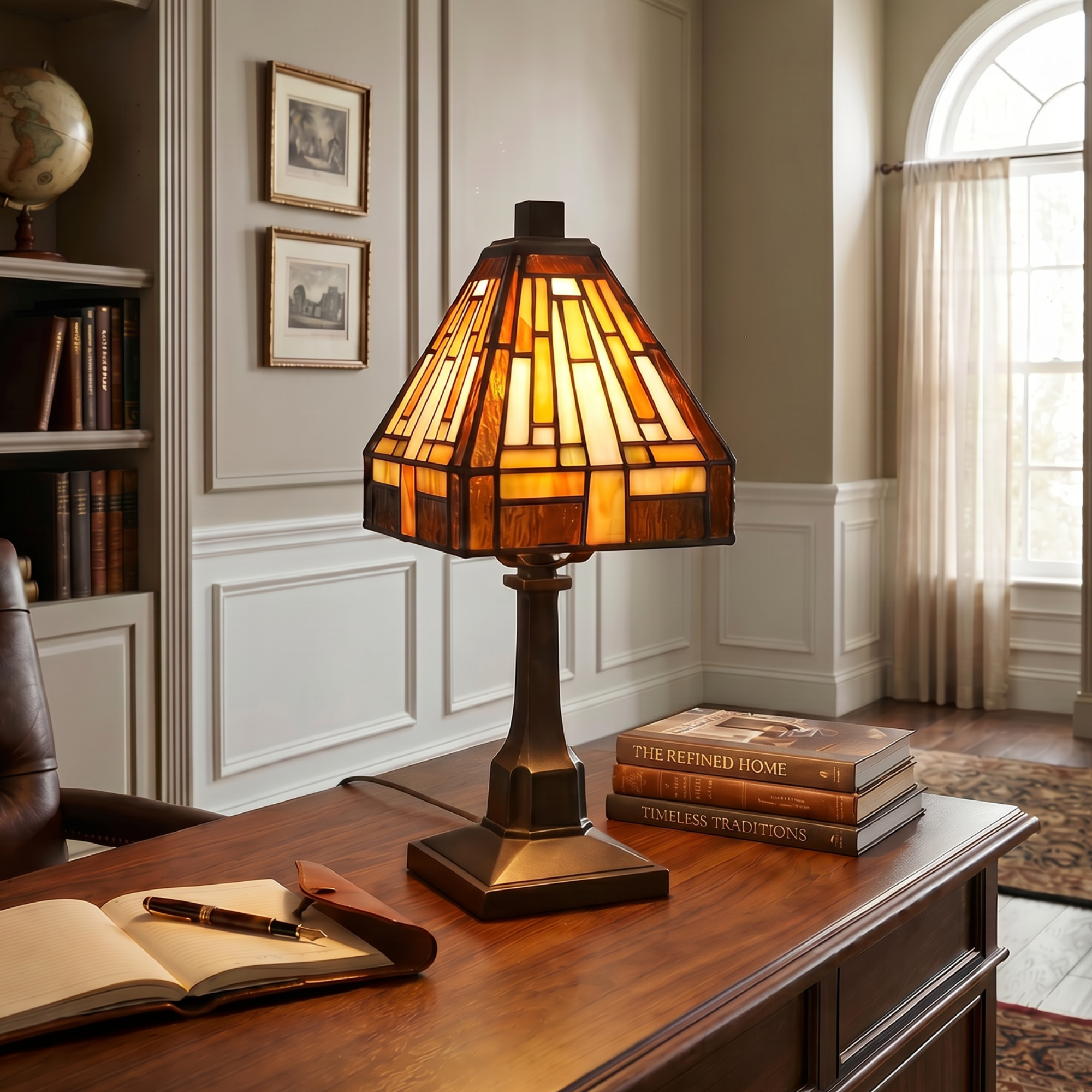 Quoizel Stephen Table Lamp lampa vintage bronze vitráž