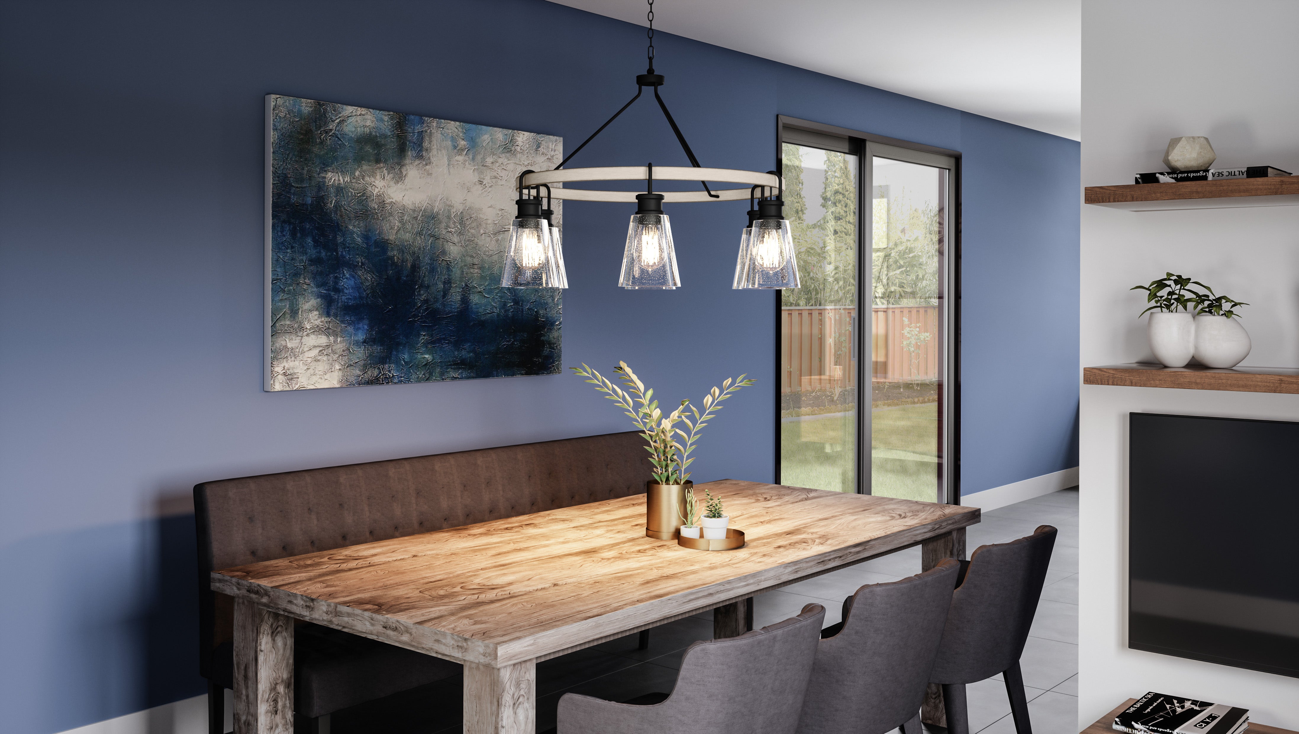 Quoizel Kingsbridge lustr černá dřevo sklo Earth Black