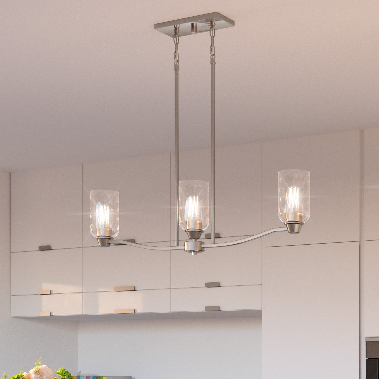 Quoizel Acacia lineární lustr Brushed Nickel sklo