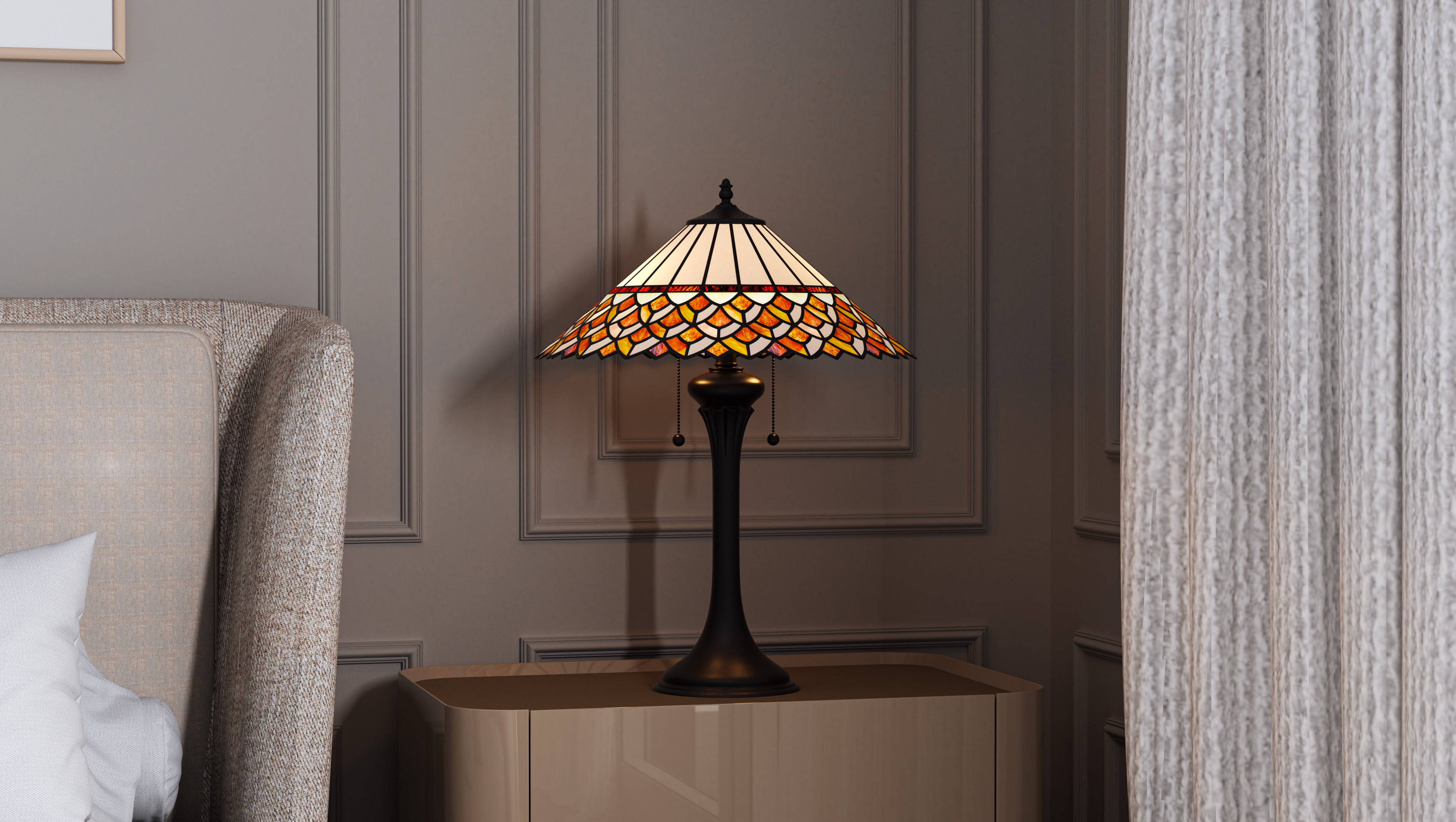 Quoizel Isla stolní lampa matná černá vitráž