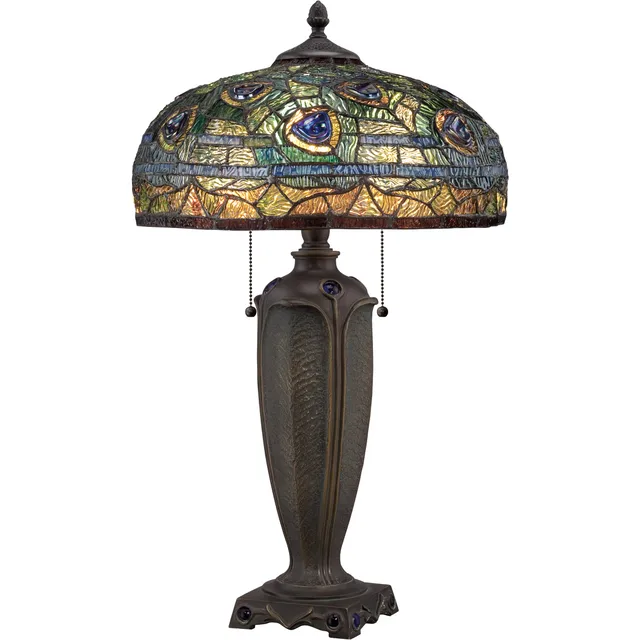 Quoizel Lynch stolní lampa bronzová vitrážová Tiffany