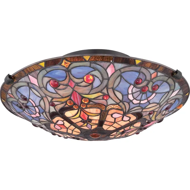 Quoizel Carroll Flush Mount stropní svítídlo vintage bronze vitráž