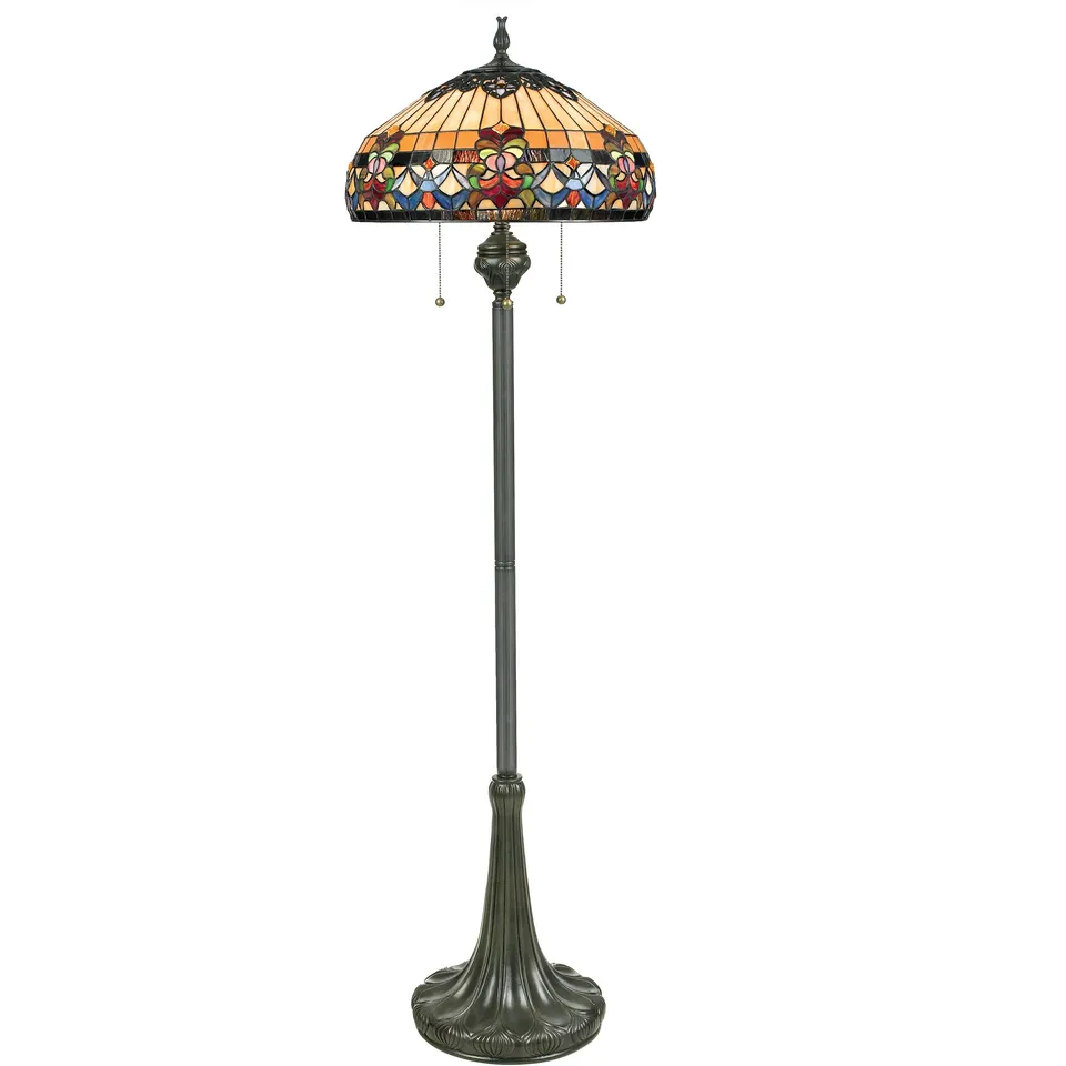 Quoizel Belle Fleur stojací lampa vitráž bronz