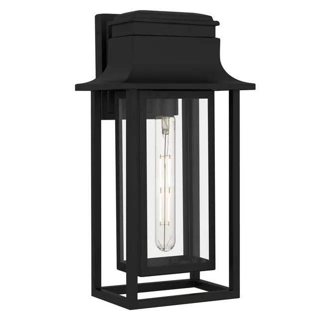 Quoizel Garner nástěnná venkovní lampa matná černá sklo