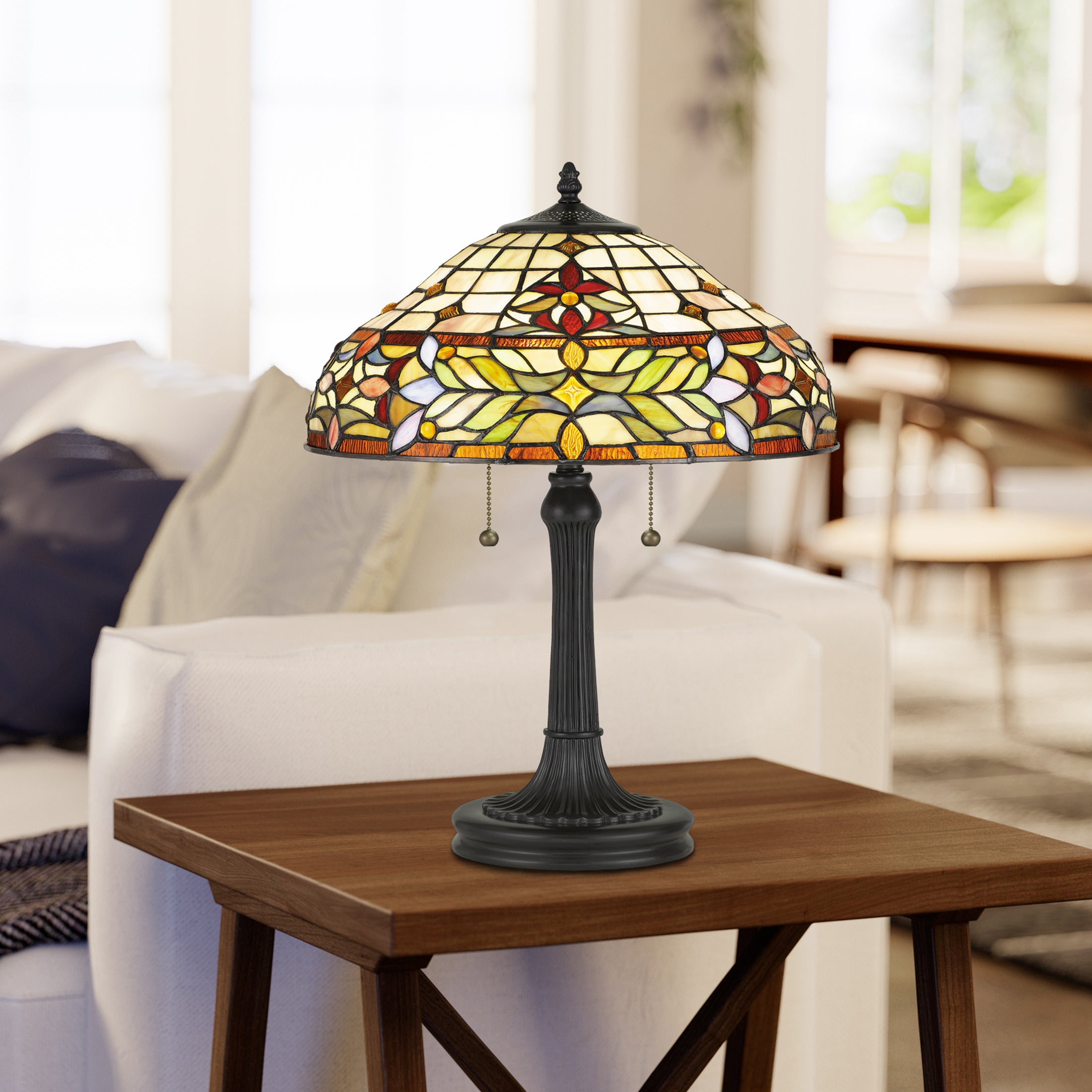 Quoizel Quinn stolní lampa bronz vitráž