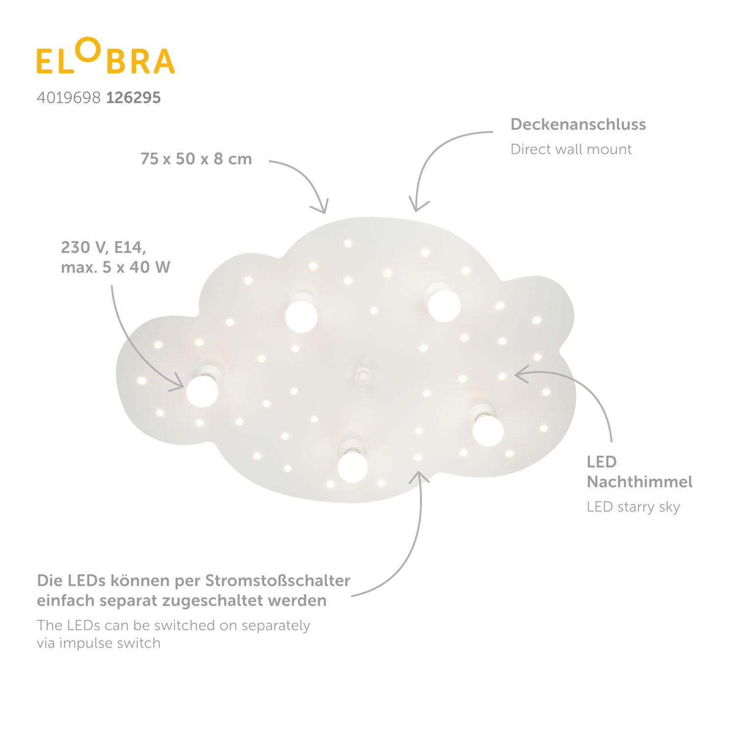Elobra Wolke M stropní svítidlo s nočním světlem