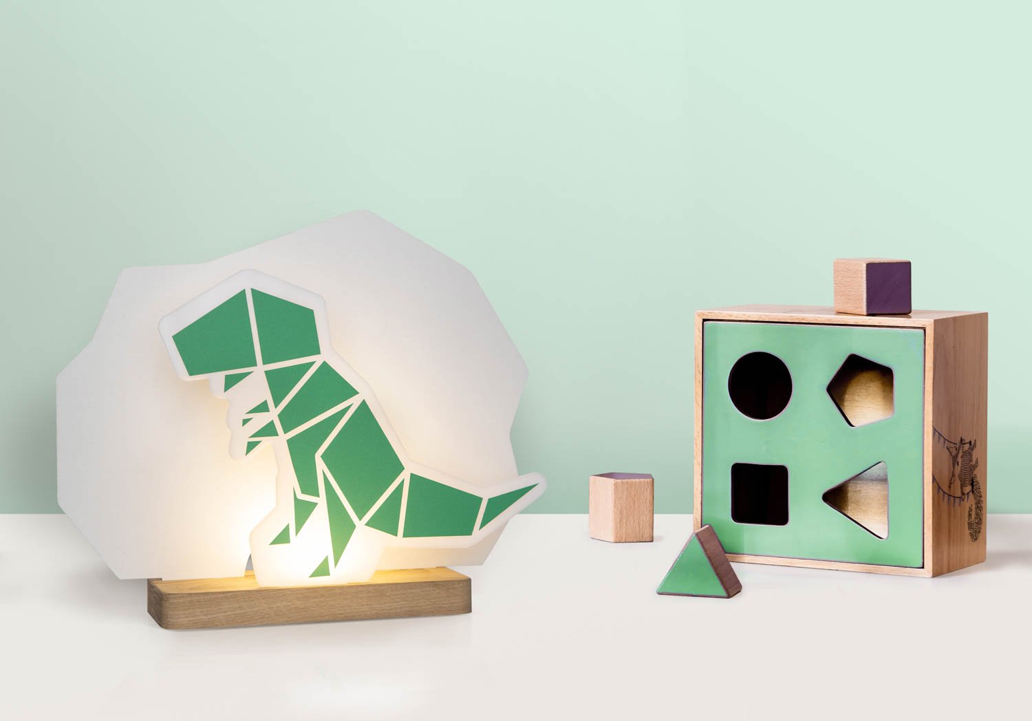 Elobra Dinopoly stolní lampa stavebnice zelená dětská