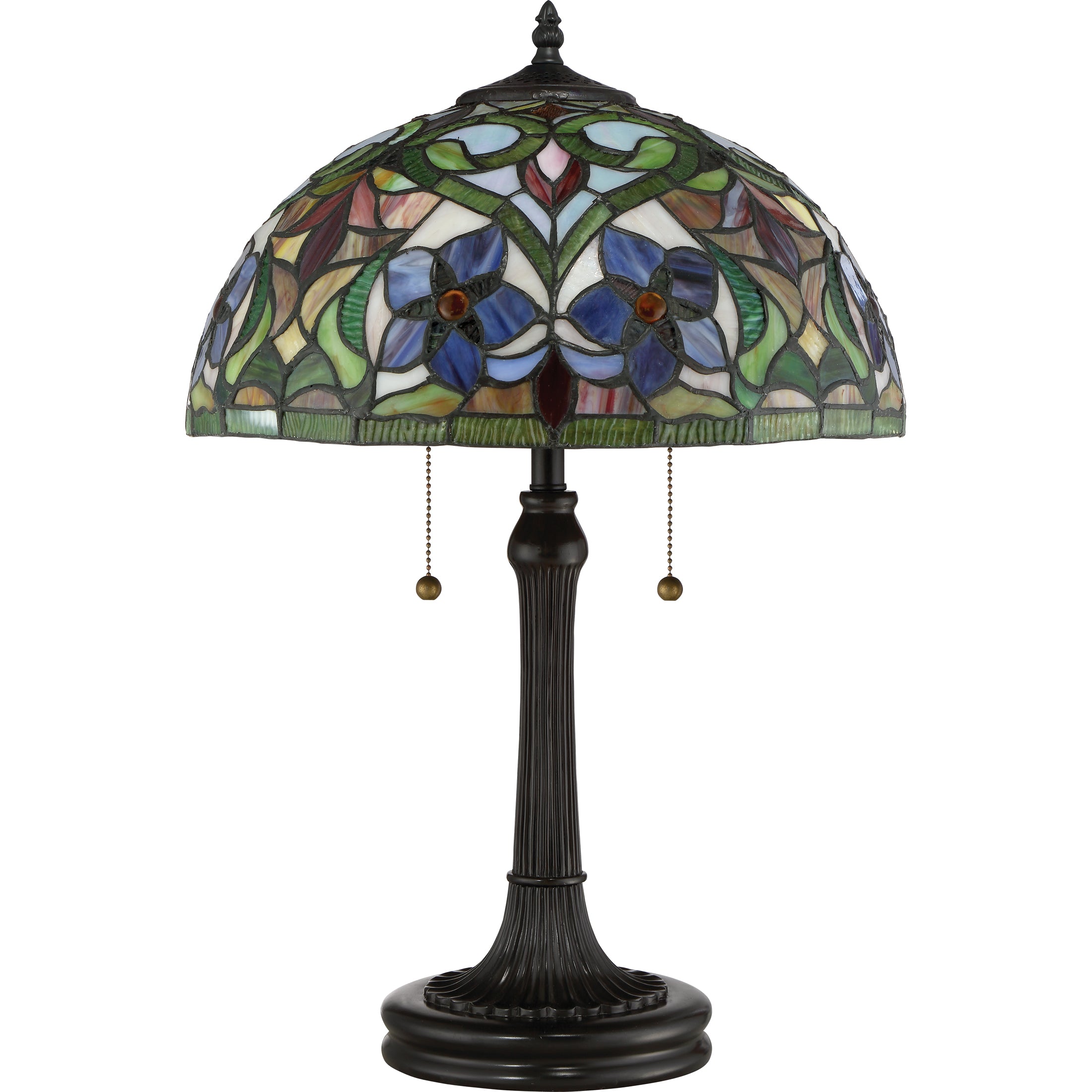 Quoizel Violets stolní lampa bronz vitráž fialky