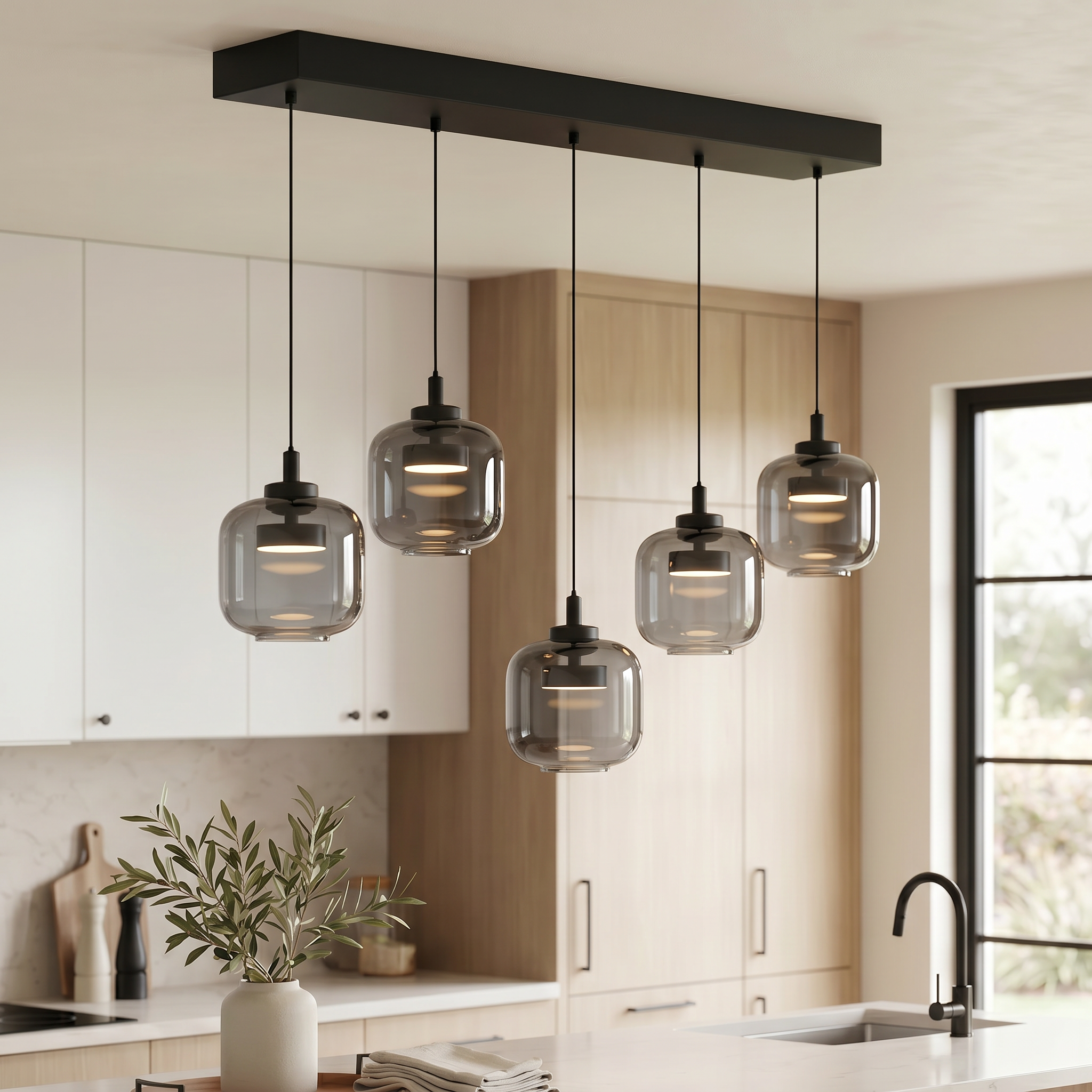 Quoizel Lenora LED lustr nad ostrůvek matná černá
