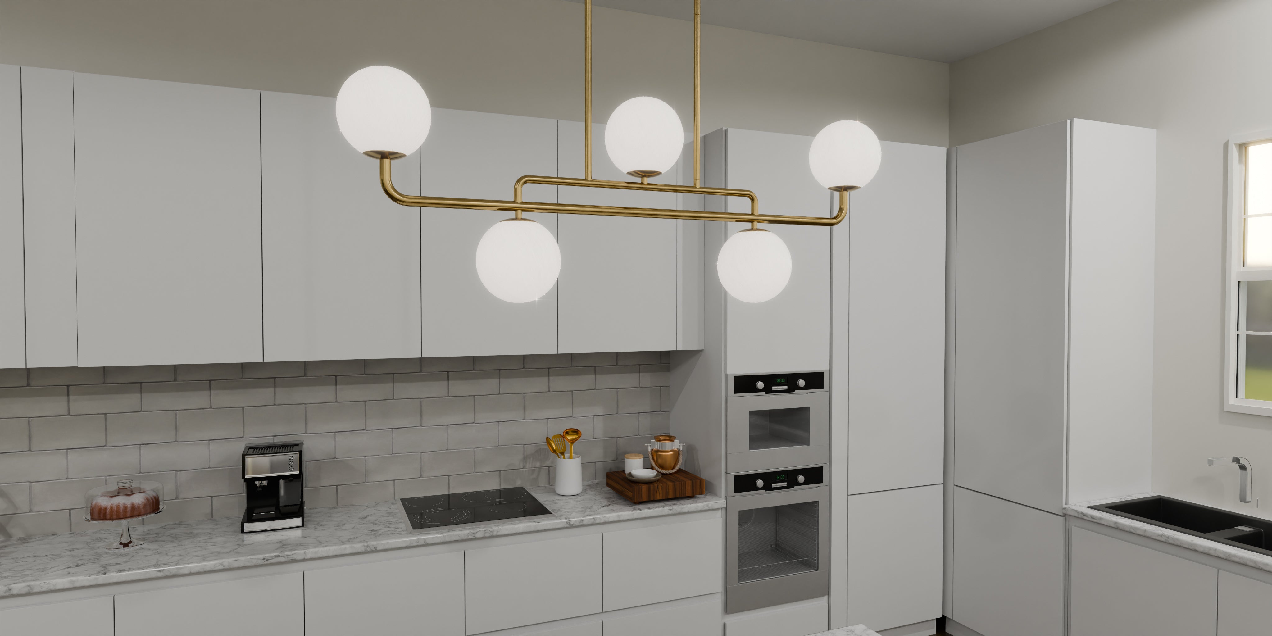 Quoizel Regis Island Light lustr brushed gold lineární sklo