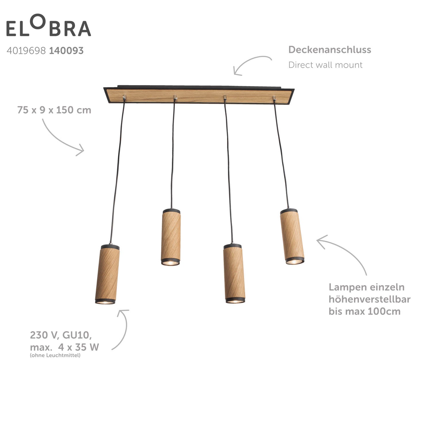 Elobra Bolivia 4 závěsné svítidlo 75 cm