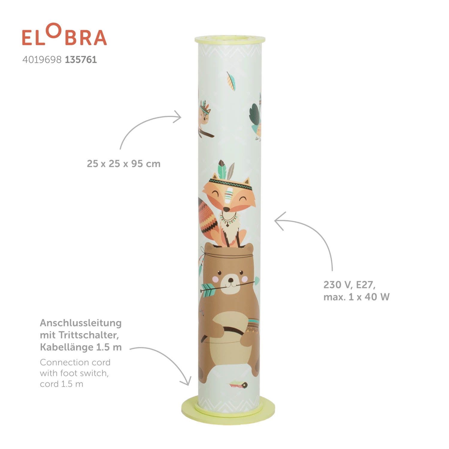 Elobra Little Indians 95-15 stojací lampa mint 95 cm